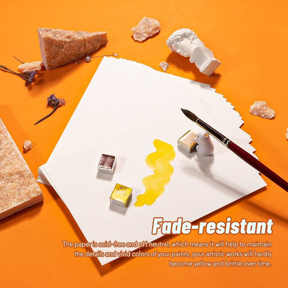 Paul Rubens Art Supplies Watercolor Paper 100% Cotton Rag with Glitter Sparkling Effect, Acid-Free Paper 140Lb/300Gsm for Wet & Dry Mixed Media, 20 Sheets (10.63&ldquo; X 7.67&rdquo;, Hot Press)