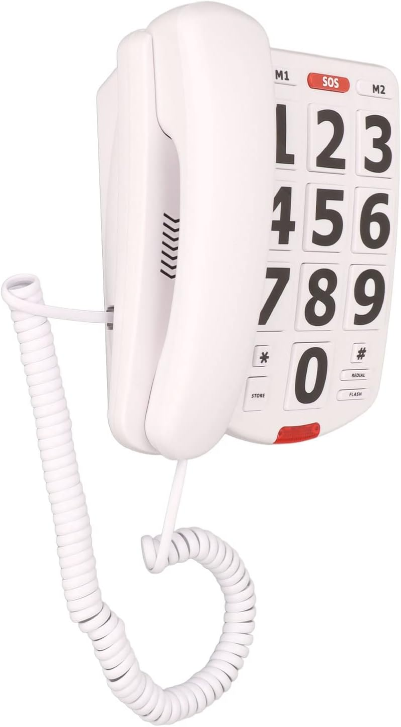 Large Button Landline Phone with Adjustable Volume, Last Number Redialing for Elderly, Home Phone for Senior
