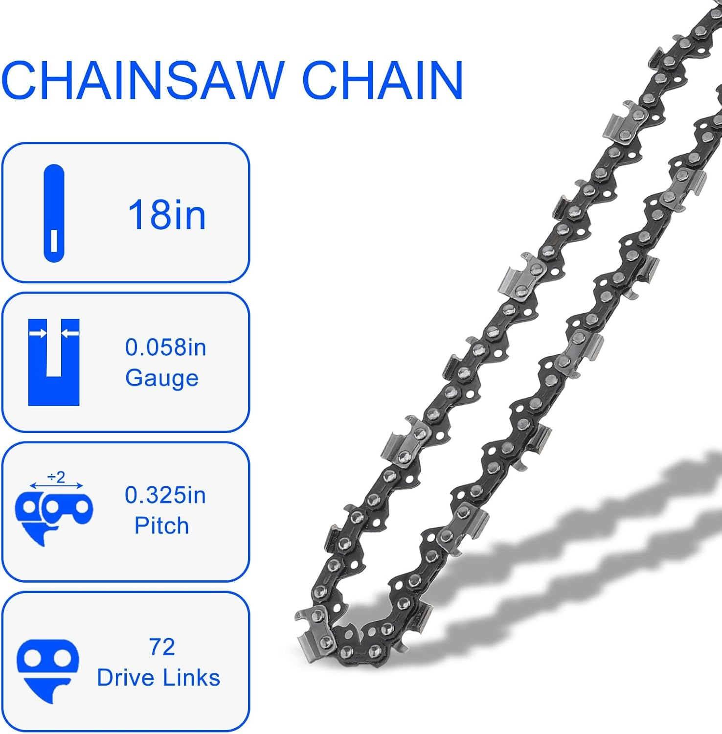 Windance 3 Pack, 18Inch Gauge 72 Drive Link Chainsaw Chain Fit for Husqvarna/Dolmar/Jonsered, Heavy Duty Carbon Steel Saw Chain