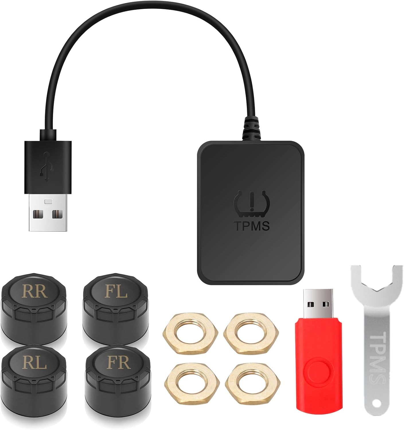 Avutrel TPMS Tyre Pressure Monitoring System 0-8 Bar Tyre Pressure Monitor with USB Charge, 4 Tyre Pressure Sensors, Android Navigation Display Compatibility, Universal Tool for Cars, Caravans