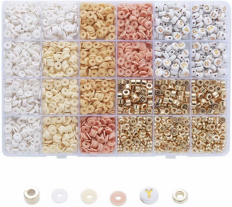 CCINEE Oblate Soft Ceramic, Letter Bead Spacing Bead Set DIY Bracelet Making Accessories (Brown Series) (Brown Style)