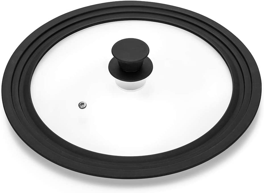 Universal Lid for Pots,Pans and Skillets - Tempered Glass with Heat Resistant Silicone Rim Fits 10.5", 11" and 12" Diameter Cookware,Black 11",12",12.5" Black image number 3