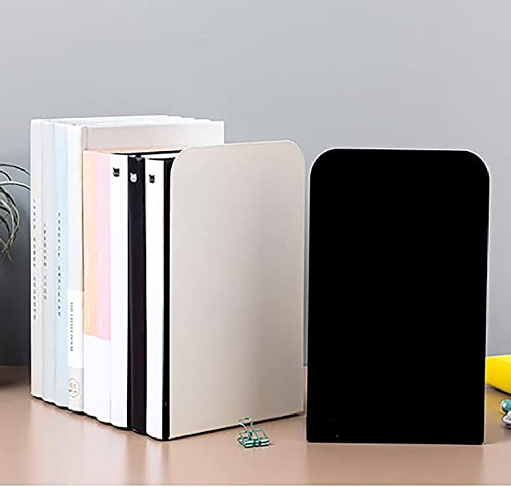 8 Pieces Bookends, White Book End, Heavy Metal Non Skid Sturdy Decorative Great for Bookshelf Office School Library - 4, Black image number 7