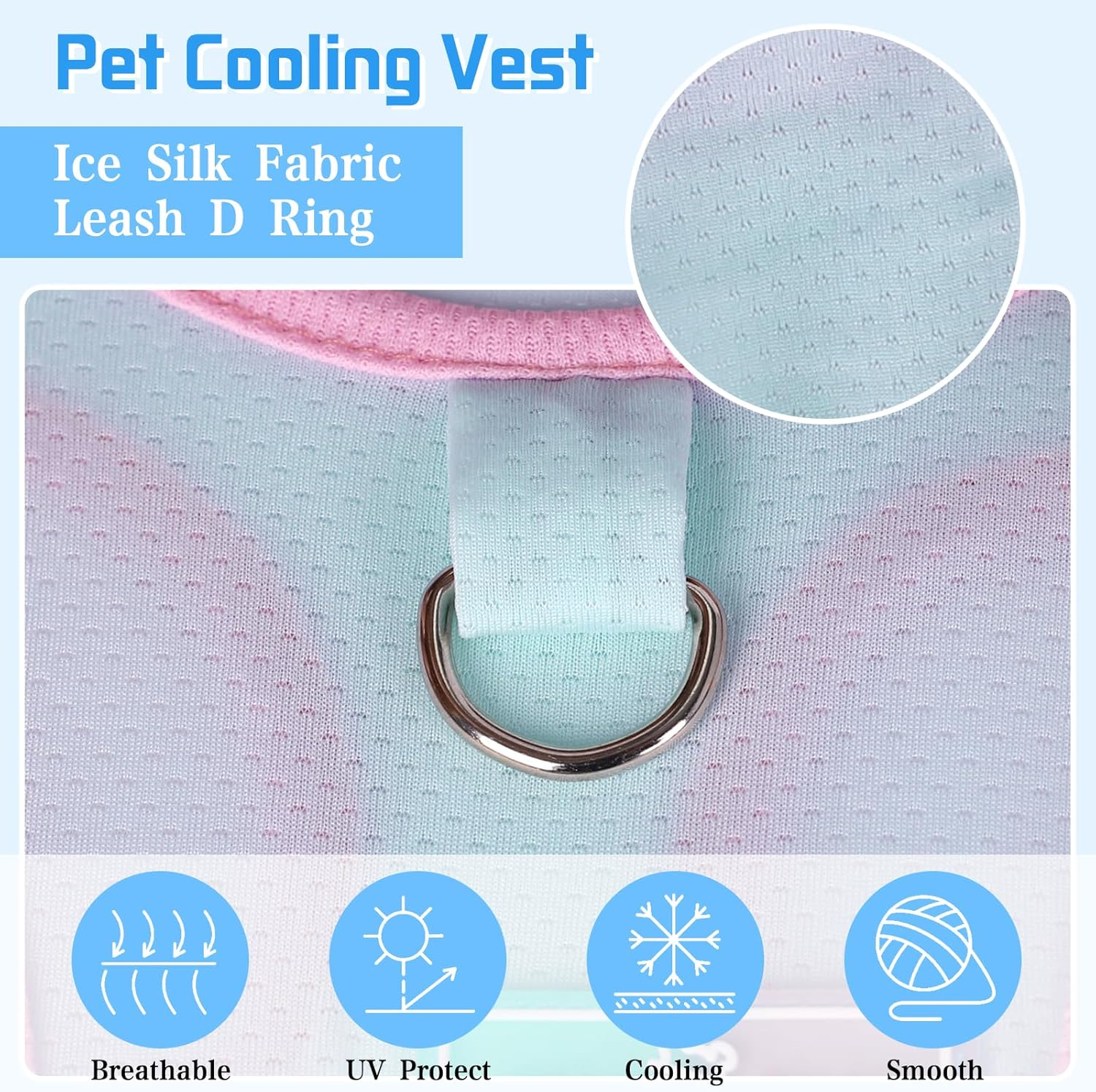Yaopelky Dog Cat Dog Cooling Vest Summer Clothes with D Ring Breathable Quick Dry T Shirt Sun Protection Outdoor Activities (Blue, L, 4-5.5 image number 6