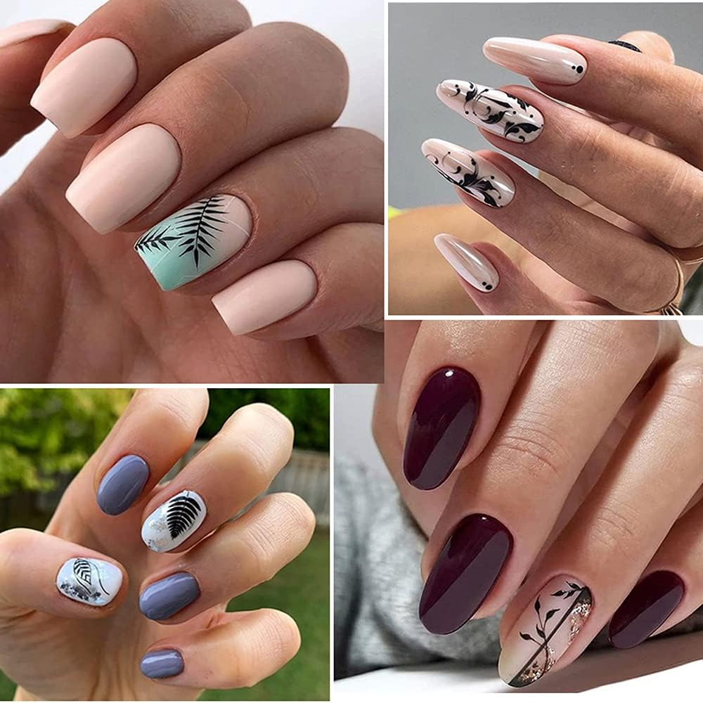 8 Sheets Black White Leaves Flowers Nail Stickers Decals,3D Self- Adhesive Retro Flower Vintage Vine Rose Flower Butterflies Nail Design Classic Fashion Simple Self Adhesive Sticker for Women Girls Nails Art DIY Decoration with 1 Pcs Anti-Static Tweezers image number 6