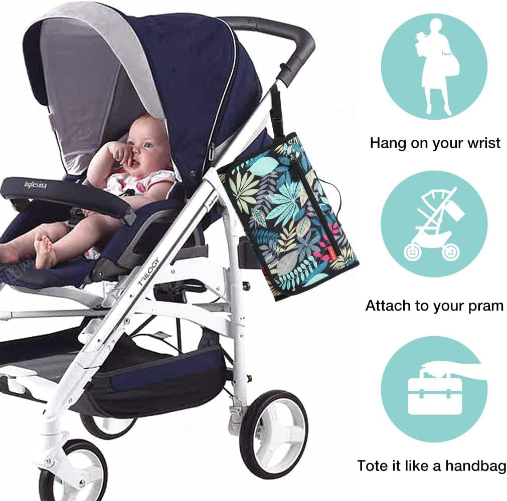 Lekebaby Portable Nappy Changing Mat Travel Baby Change Mat with Wipe-Pocket and Head Cushion, Jungle - Color Bar image number 5