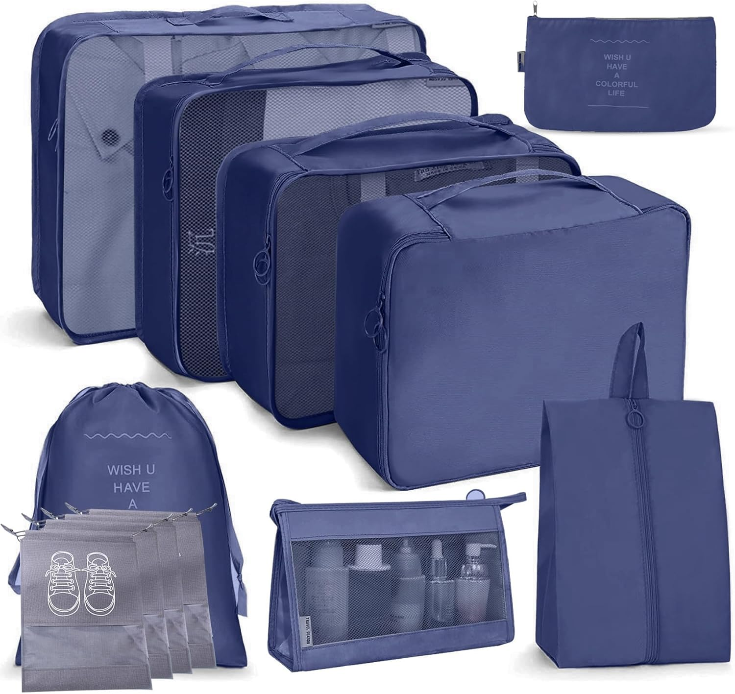 12 Set Packing Cubes: Complete Travel Storage System | Lightweight Luggage Organizers with Shoe, Toiletry & Laundry Bags for Effortless Travel (Black)