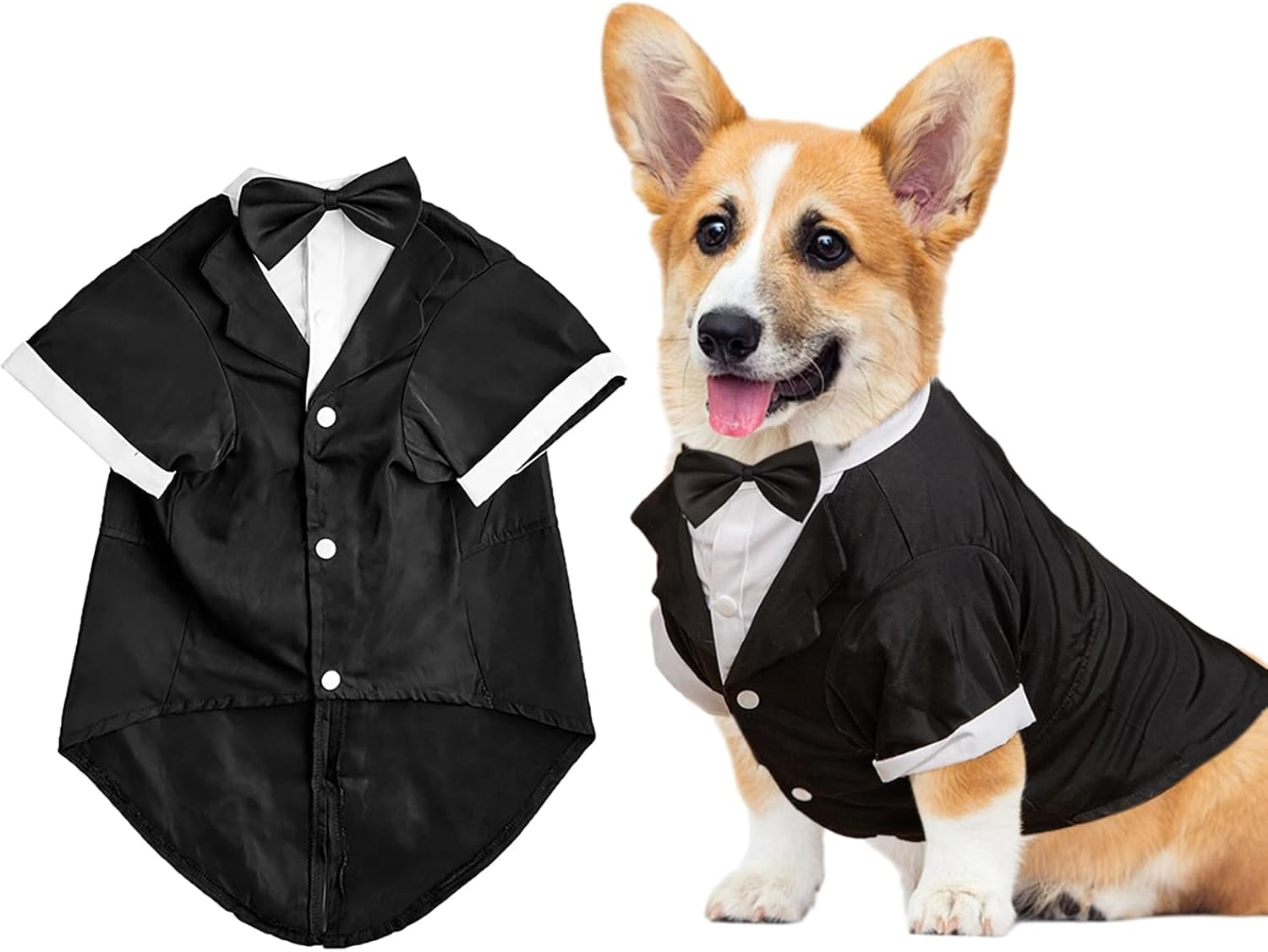 Dog Formal Outfit Wedding Tux with Bowtie Dog Tuxedo Dog Suit Set Breathable and Soft Dog Shirt Suitable for Small Medium Large Dog Pets Black (L) image number 2