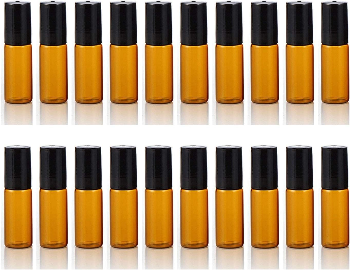 ELFENSTALL- 20PCS 5Ml Amber Glass Roller Bottles Roll on Bottle Container with Metal Ball for Essential Oil Aromatherapy Perfumes and Lip Balms - 3ML Dropper Included image number 5