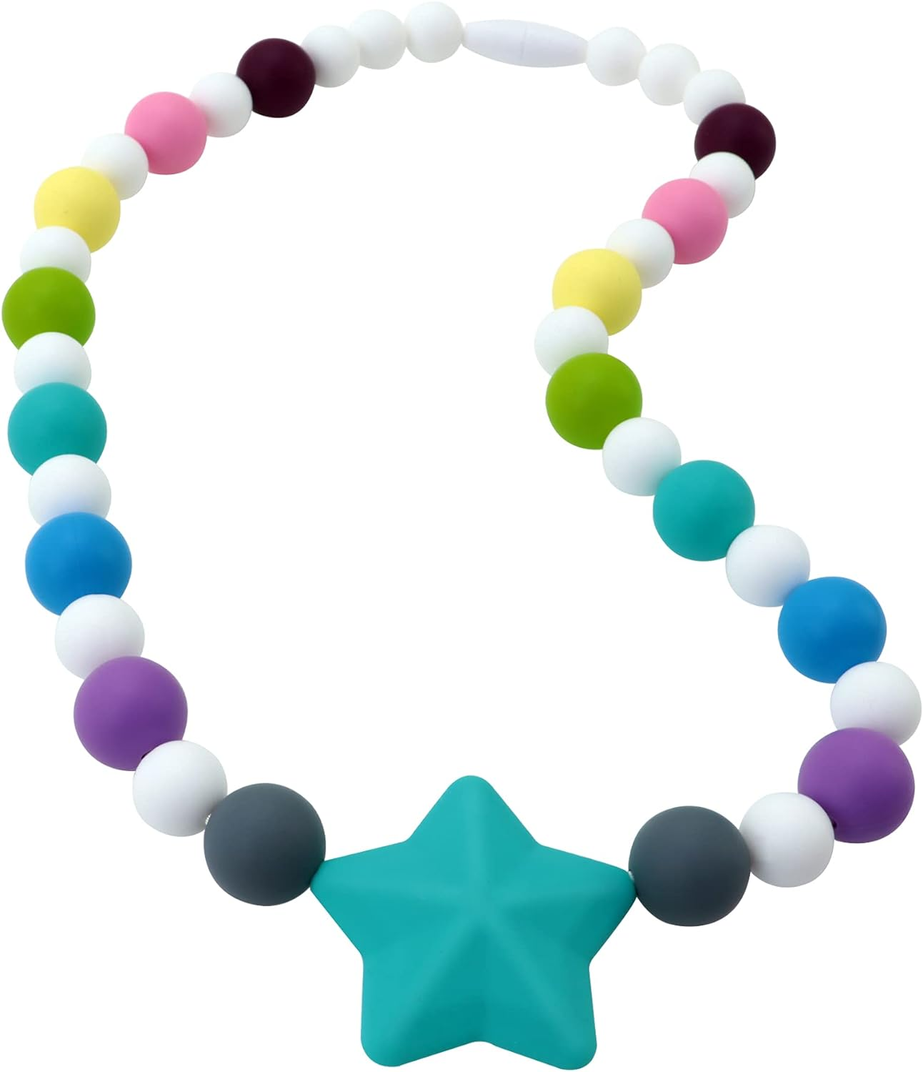 Panny & Mody Sensory Chew Necklace for Boys and Girls, Silicone Chewy Fidget Stim Toy Jewellery for Kids with Autism ADHD SPD, Oral Motor, Teething Biting Fidgeting for Special Needs (Rainbow White)