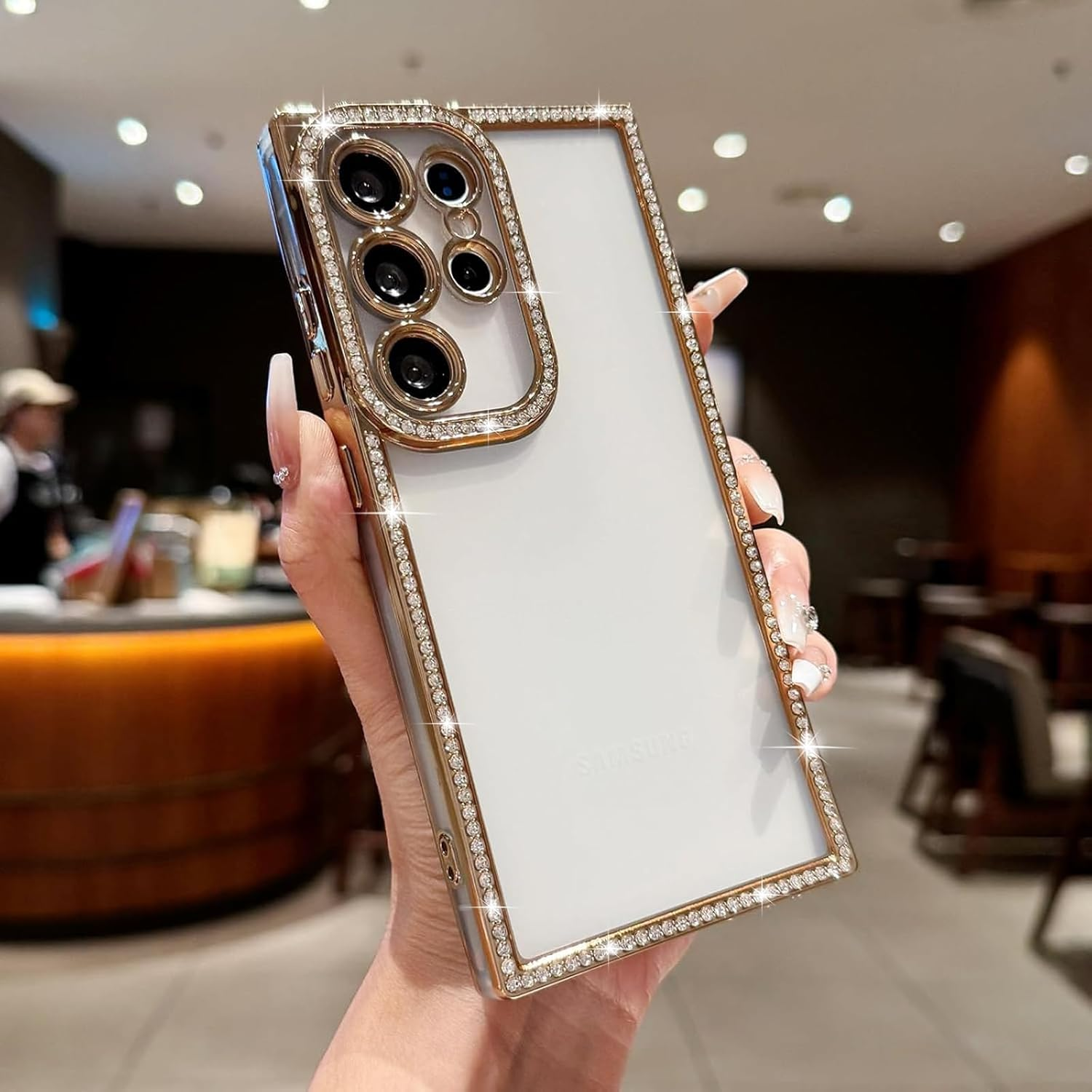 Eherui Glitter Case for Samsung Galaxy S25 Ultra, Crystal Luxury Shiny Diamond Mobile Phone Case, Silicone TPU Soft Transparent Back with Camera Protection, Shockproof Case for Samsung S25 Ultra, Gold image number 2