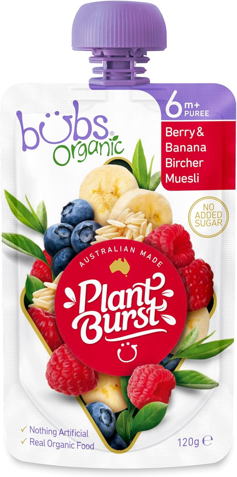Bubs Organic Berry & Banana Bircher Muesli Pouch, 6+ Months Baby Food, Fruit Puree Snack, No Added Sugar, 120G (Pack of 6 Pouches) image number 4