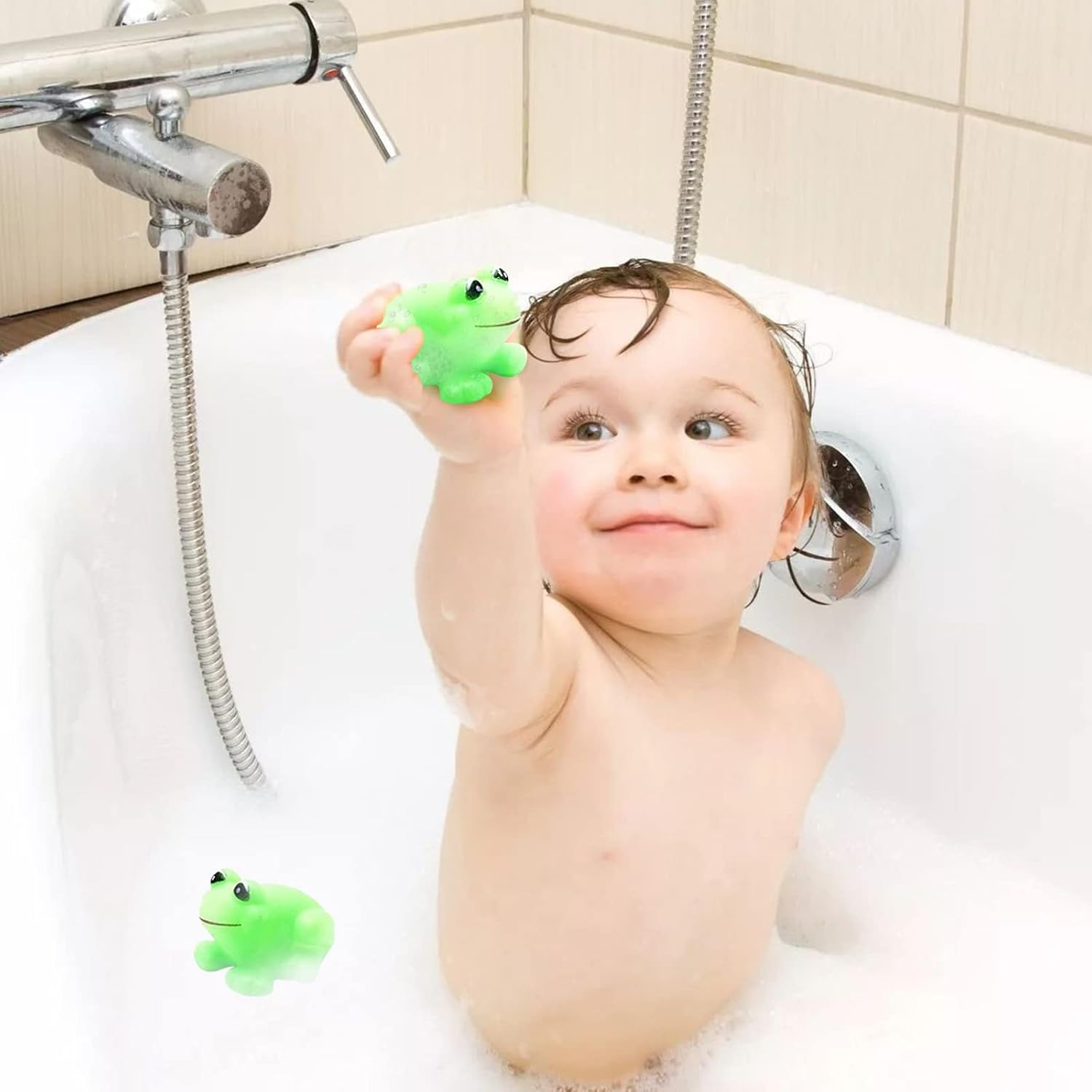 Bath Frog Toys 12 PCS Mini Rubber Frogs Squeak and Float Frogs Baby Shower Toy Party Decoration for Toddlers Boys Girls image number 3