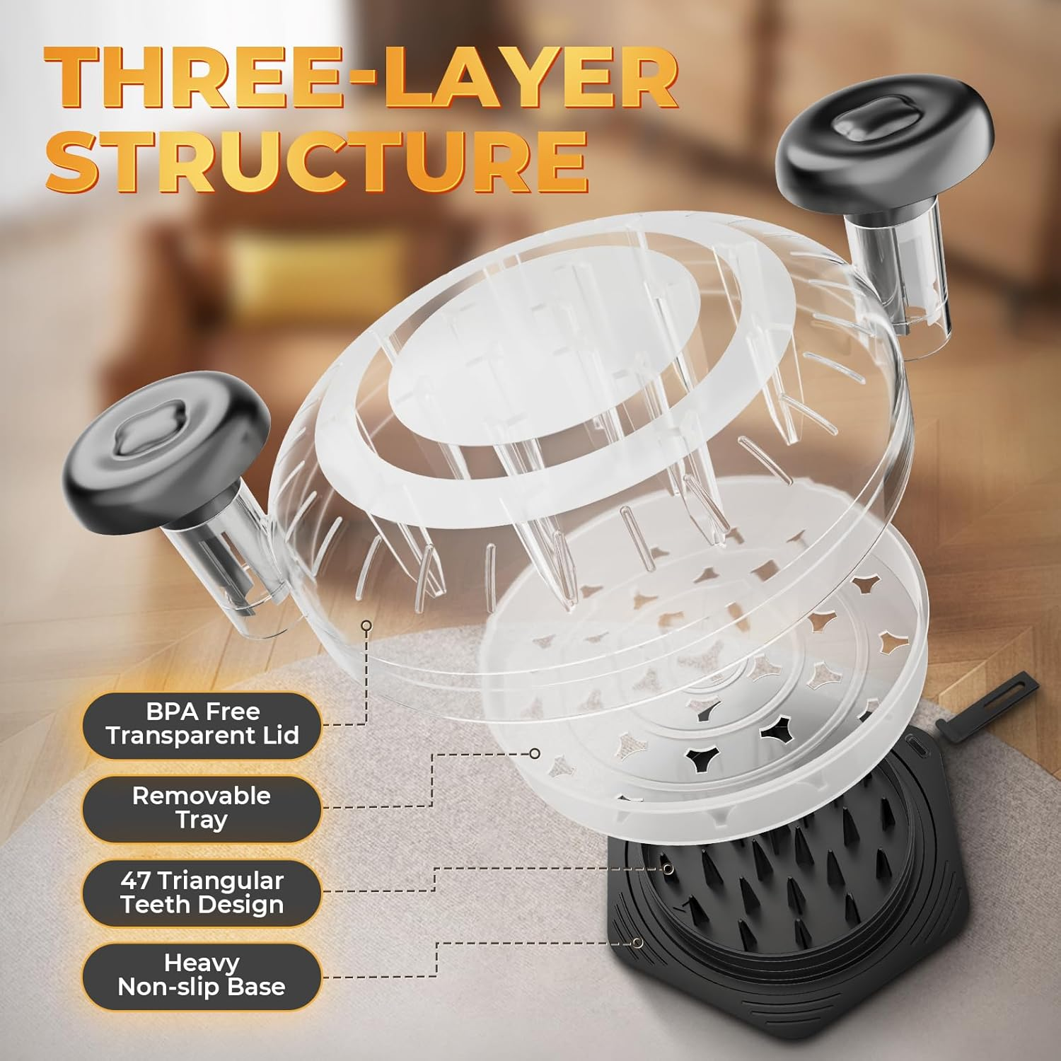 Cleangor Chicken Breast Shredder Tool Twist Large, BPA Free Meat Shredder with Ergonomic Handle, Non-Slip Food Shredder Tool for Pork, Set of Chicken Shredder with Brush & Fork (1, Black) - Black image number 2