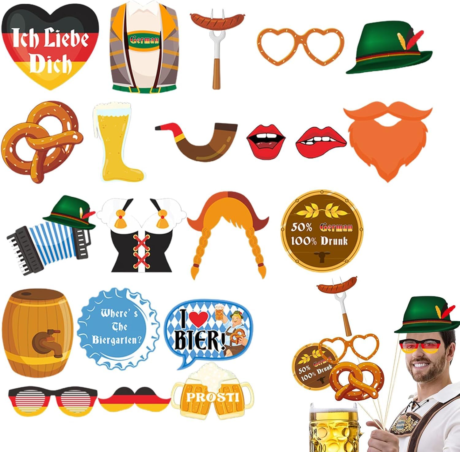 Oktoberfest Photo Prop, Oktoberfest Photo Booth Props - Vista Print 21 Photo Booth Props Oktoberfest Accessories,Sausage Beer Theme Festival Hats and Glasses Oktoberfest Party Decoration image number 4