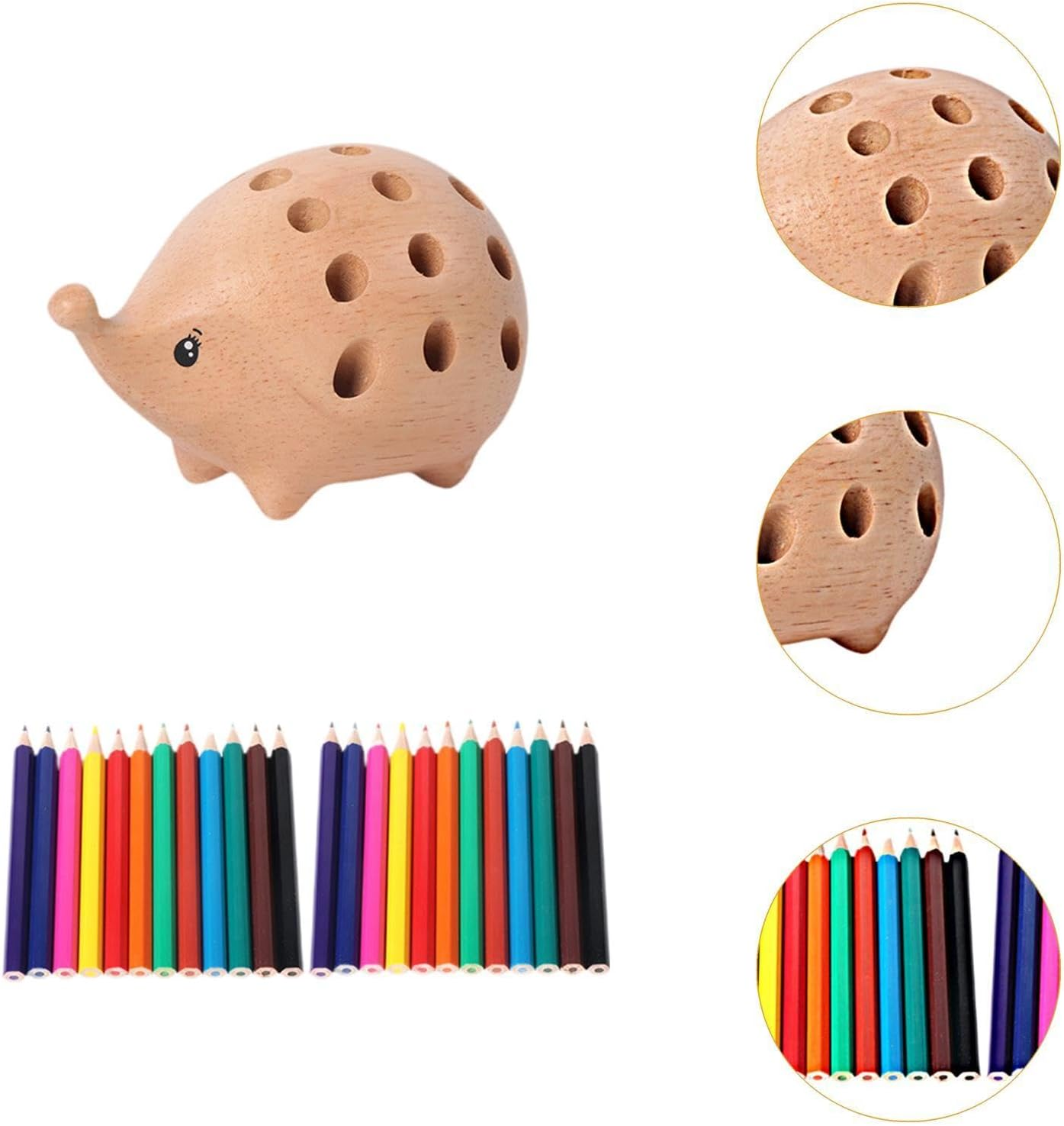 B Baosity Cute Hedgehog Pen Holder with Holes Desk Accessories with 24 Color Pencil Stationery Supplies for Cabinet Classroom Desktop image number 6
