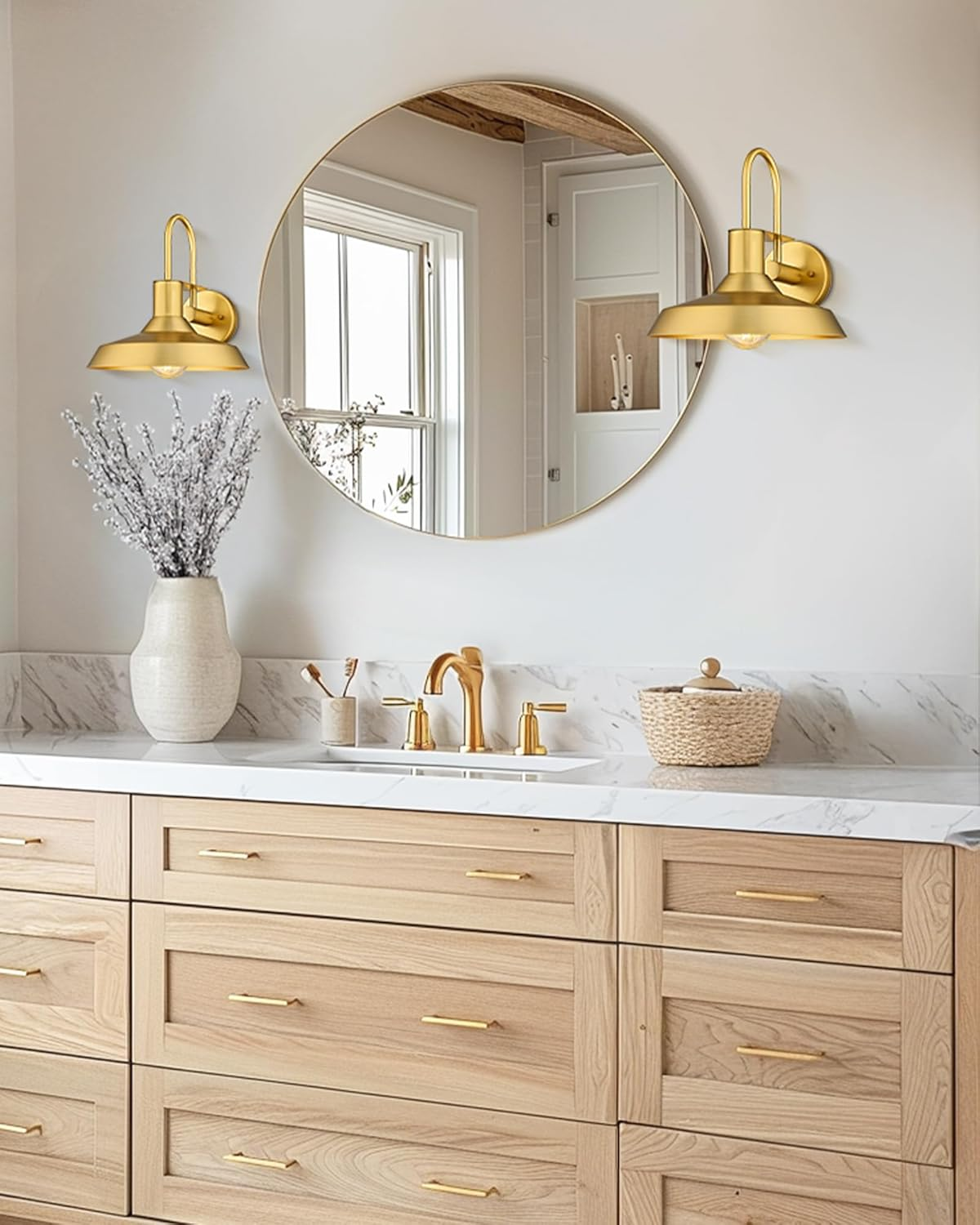 EMLIVIAR 2 Pack Vintage Wall Lighting Fixture, 12 Inch Gooseneck Outdoor Barn Light, Metal Wall Mounted Lighting in Gold Finish, AUJX18-1W-2PK BG image number 4