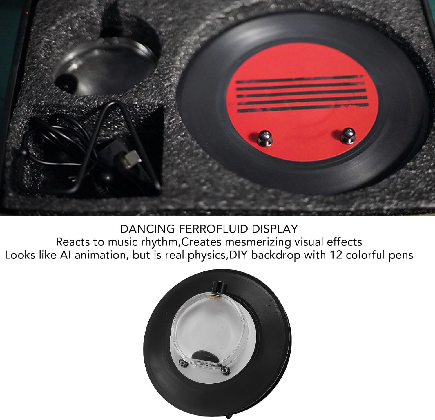 Dancing Ferrofluid Music Visualizer, Ferrofluid Speaker Music Mate with 12 Colored Pens, Dancing Ferrofluid with Music Rhythm, Ferrofluid Display Desk Toy for Table, Office,