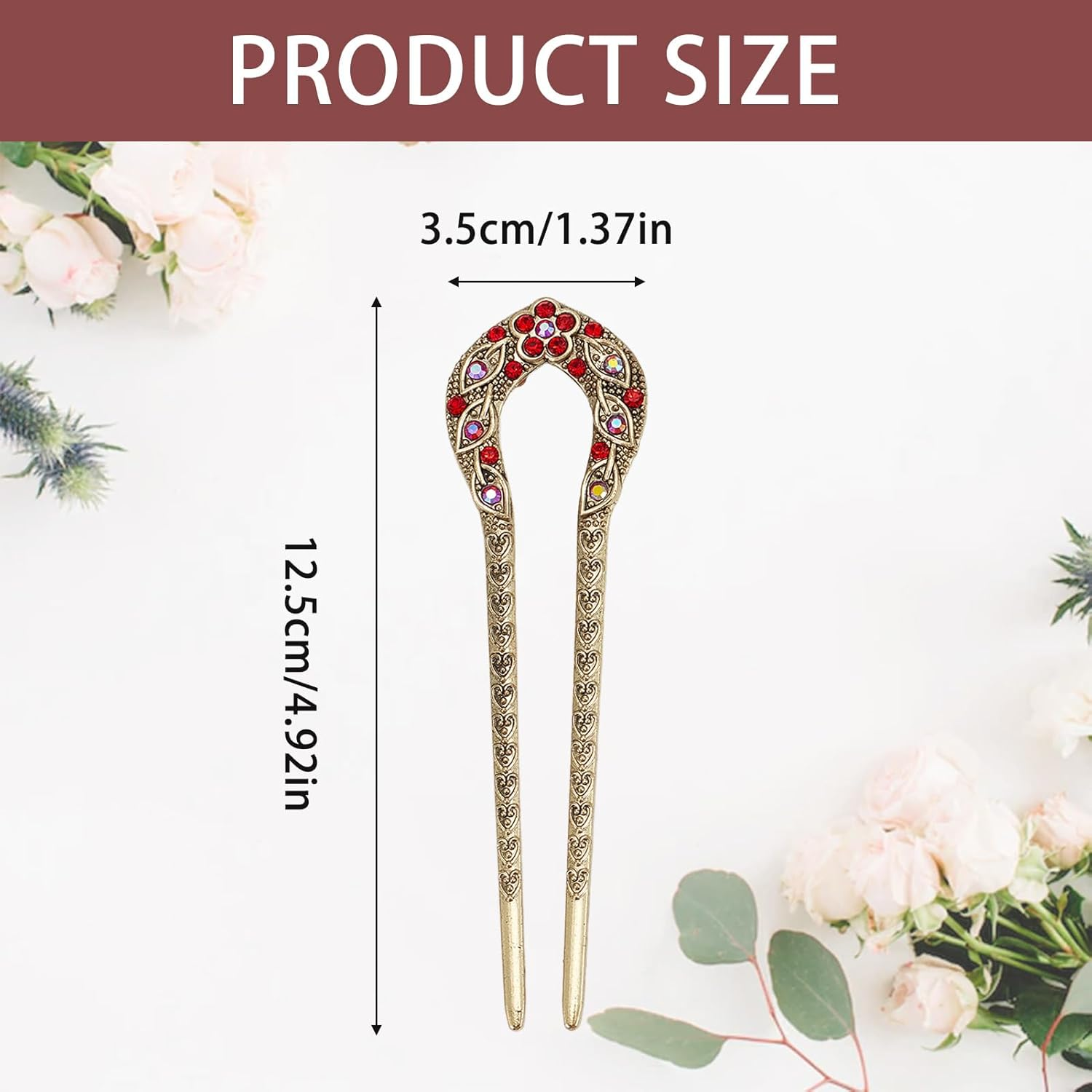 NICENEEDED 5 PCS Vintage U-Shaped Hair Forks, French Double Prong Rhinestone Crystal Hairpin, Classical Alloy Hair Accessories for Wedding Party Holiday Daily image number 1