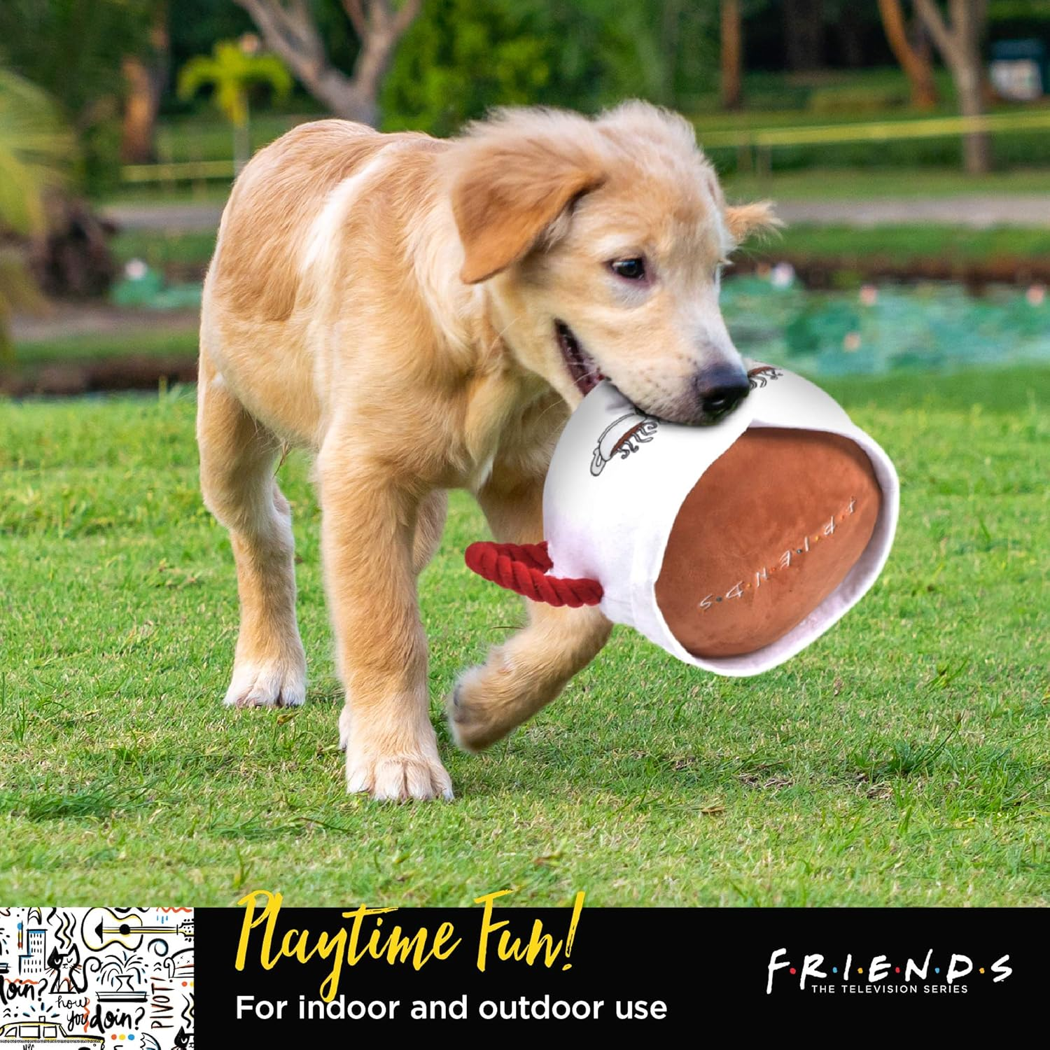 Warner Brothers for Pets Friends TV Show Central Perk Coffee Mug Plush Dog Toy with Rope Handle | 12-Inch Cute Squeaky Toy for All Dogs | Stuffed Dog Toys with Squeaker, Friends Memorabilia