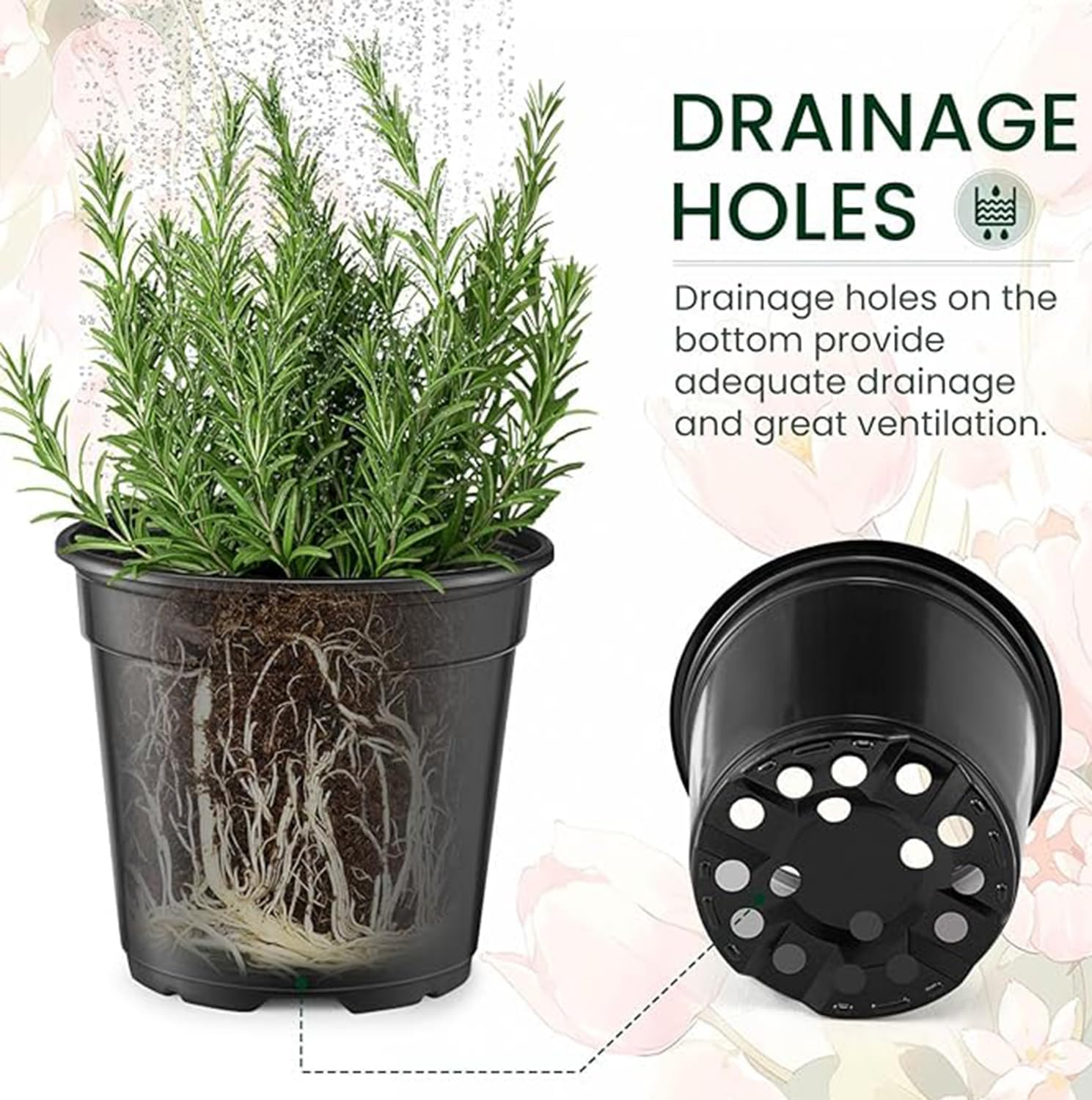 Plant Pots with Drainage Holes, Sturdy Plastic Large Nursery Pots, Succulents, Cuttings, Planting Pots with Plant Labels，And Gardening Gloves，13Cmx11.6Cm image number 5