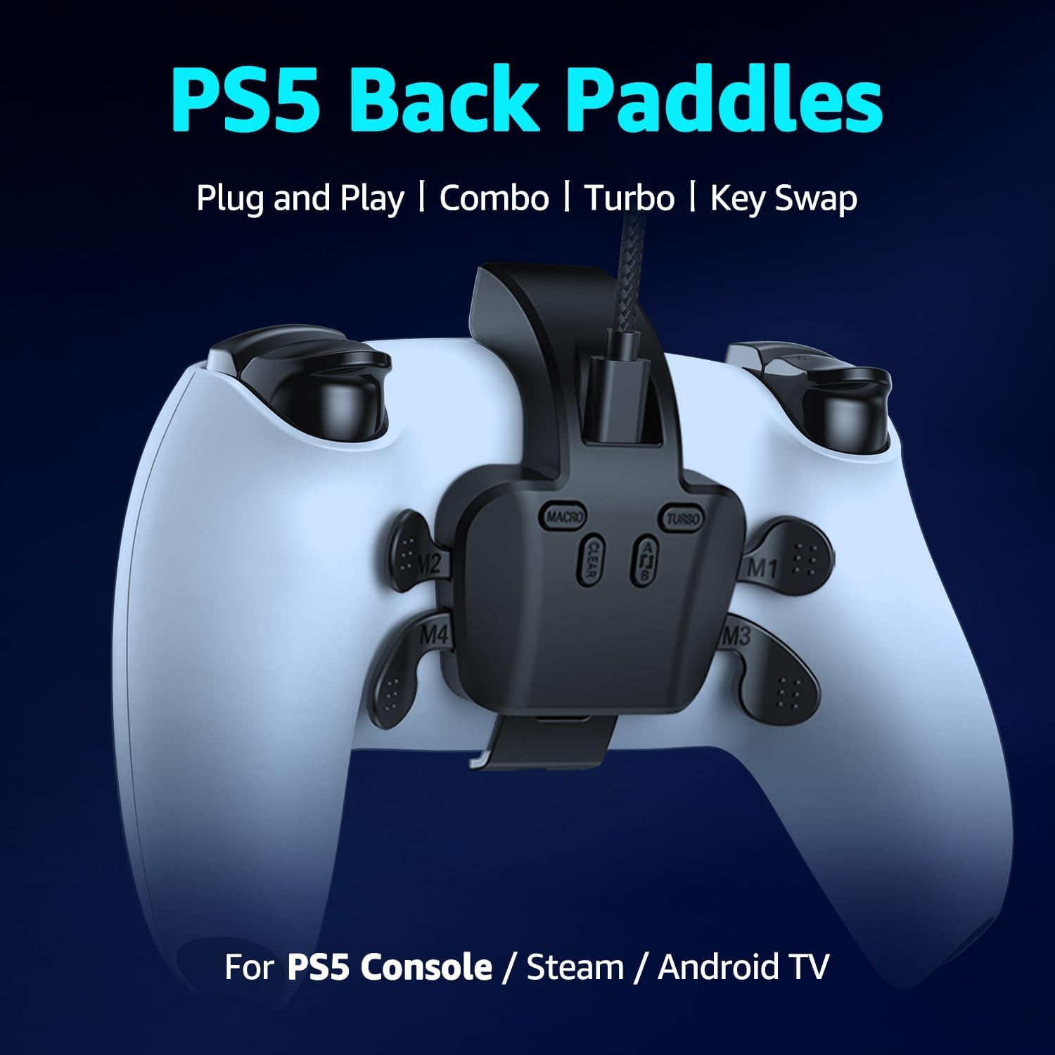 IWGAME Back Paddles for PS-5 Controller, Plug and Play with 4 Back Programable Buttons Support Turbo/Remap/Key Swap/Microphone Features, Compatible with PS-5 Console PC Mac Android Tv(Wired Connection image number 3