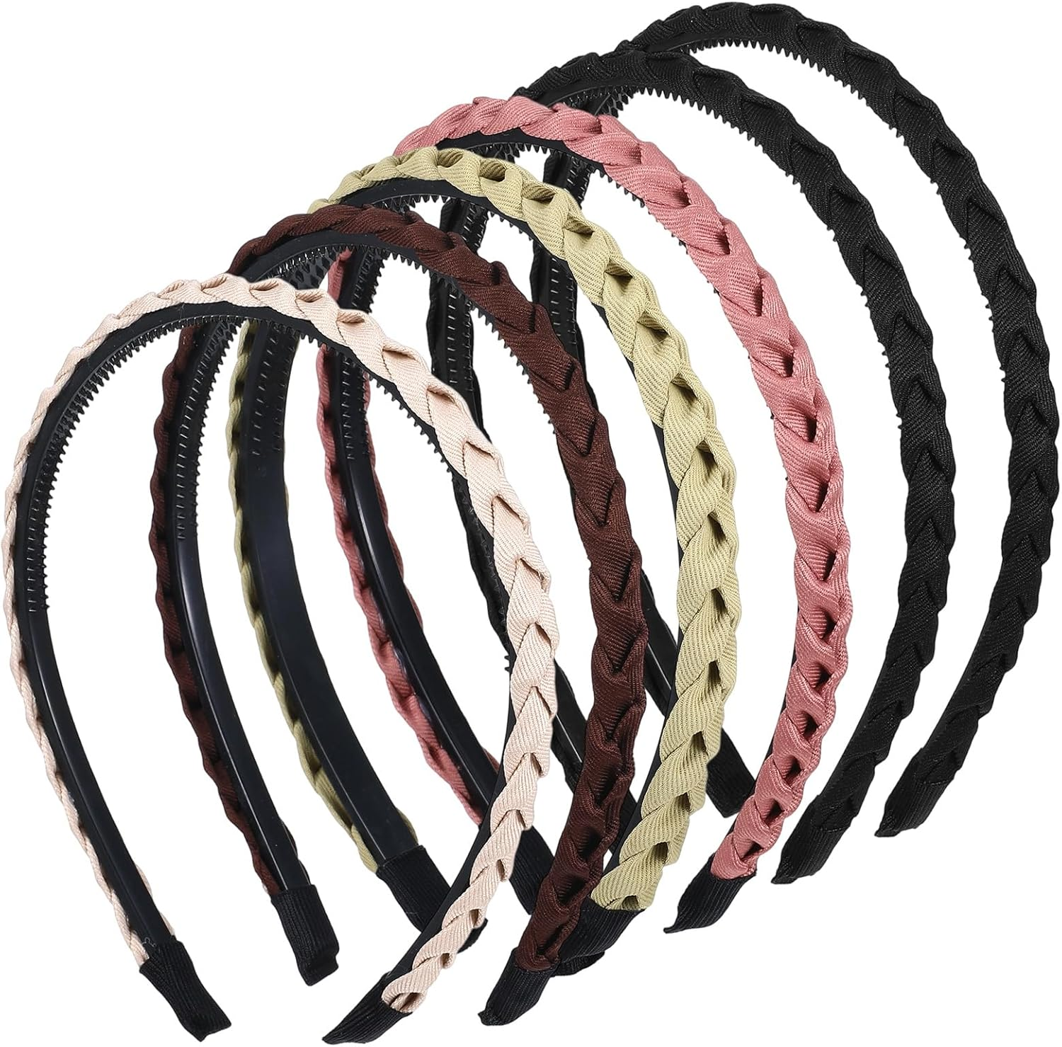 Gjinxi 6 Pack Braided Headbands for Women&Girls, Thin Headbands Non-Slip Head Bands for Women'S Braid Headband with Teeth Fashion Head Band Flexible Hairbands with Fabric Twisted Boho Hair Accessories image number 4