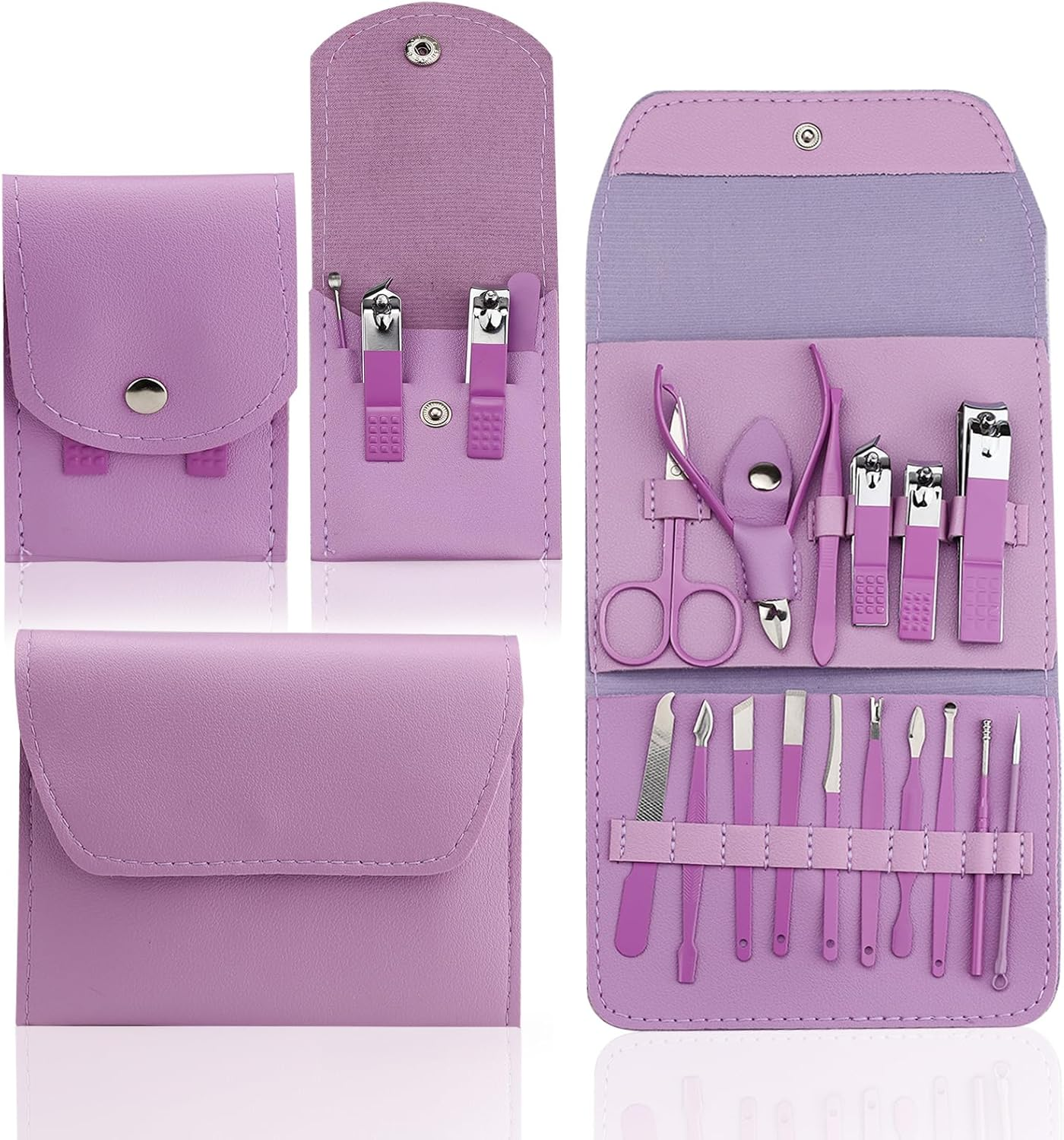 Realand Nail Kit, 2 Set 16 + 4Pcs Manicure Kit, Nail Care Kit, Manicure Pedicure Set, Professional Finger Nail Toe Nail Clipper, Travel Tools Grooming (Purple)