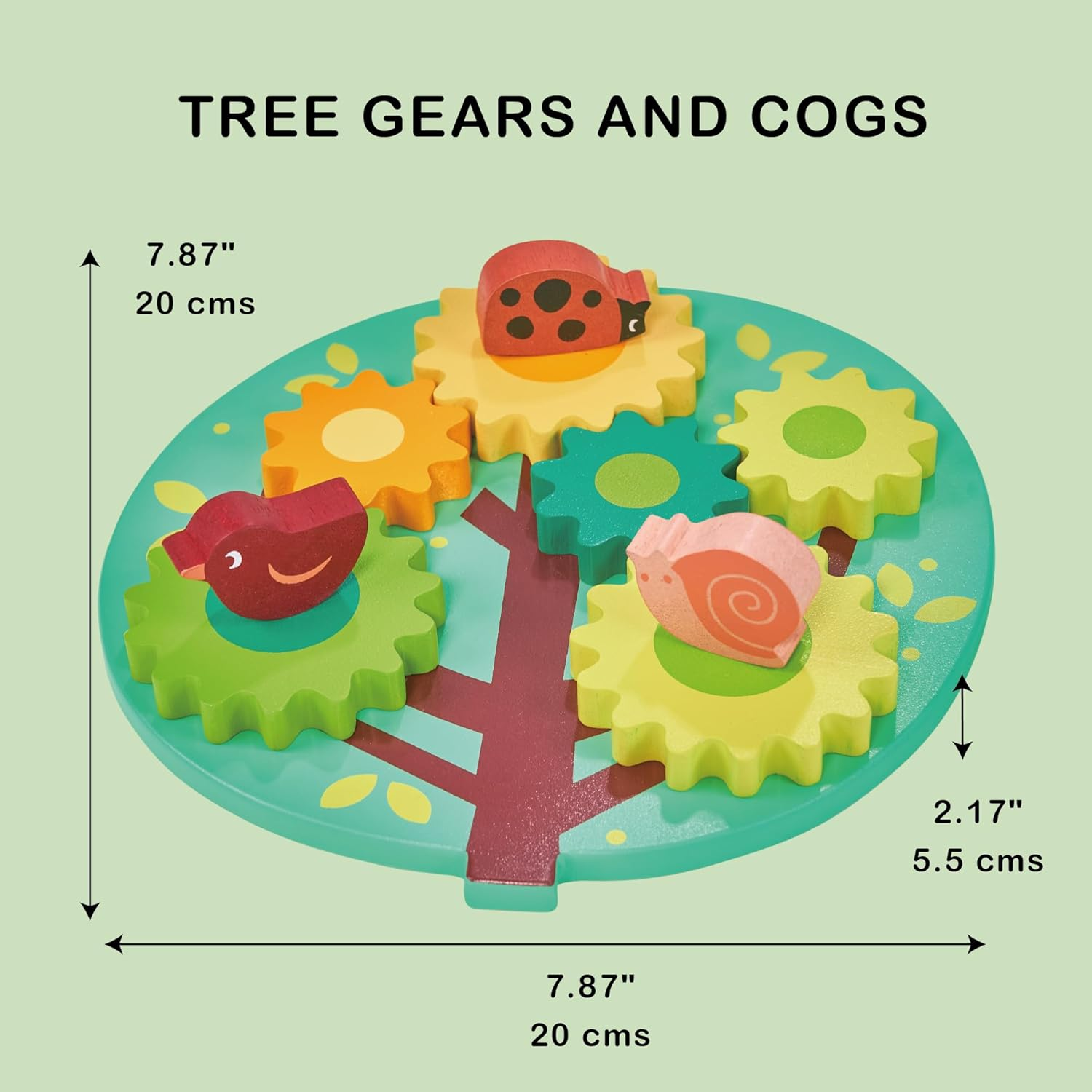 Tree Gears and Cogs Puzzle - Engaging Wooden Toy for Toddlers by Mentari, 20 Cm, Educational Learning Toy with Animal Characters