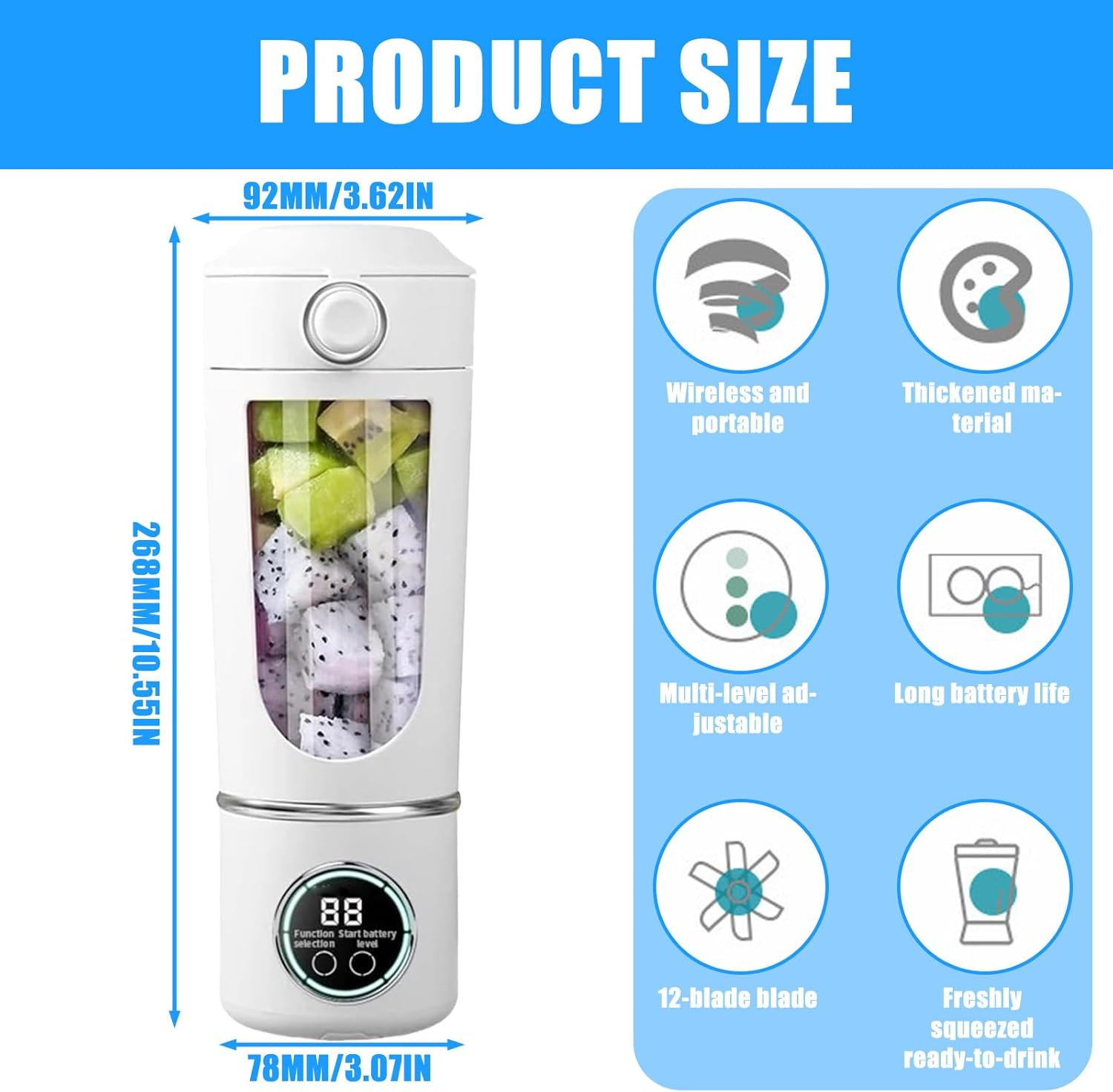 Small Portable Mixer, 700 Ml Maker to Go Mini Stand Mixer, Portable Blender with 12 Blades Stainless Steel and Digital Display, USB Rechargeable Small Juicer for Smoothies Shakes - for Travel, Office image number 1