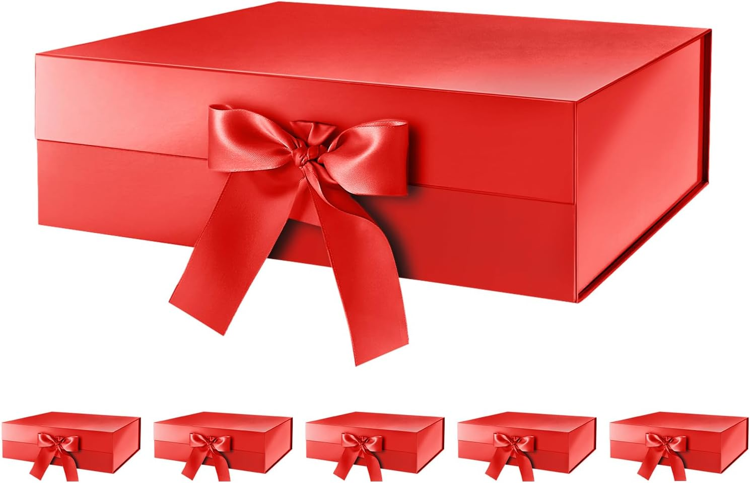 MALICPLUS 6 Large Red Glossy Gift Boxes with Lids, 34X22.5X10 CM, Magnetic, Luxury, Bridesmaid Proposal, Occasion: Gift-Giving, Size: 13.5 X 9 X 4.1 Inches image number 3