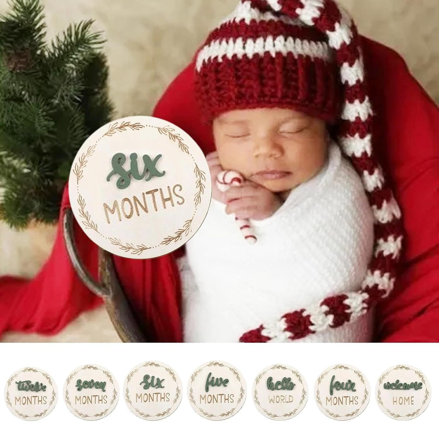 Baby Monthly Announcement Card, Double Sided 3D Baby Picture Signs - Decorative Month Marker Discs Home Decor for Wall Nursery Photography - Red image number 5