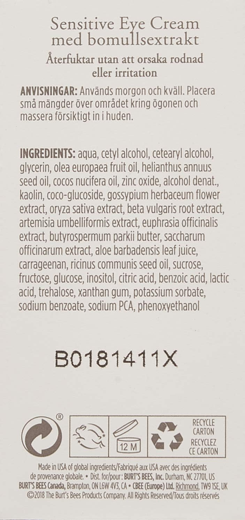 Burt'S Bees Sensitive Eye Cream 14.1 G