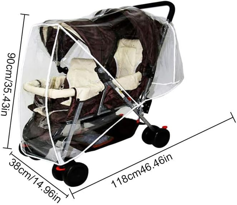 Double Stroller Rain Cover,Waterproof PVC Weather Shield - Winter Snow Dust Umbrella Cover, Windproof Protection Universal Stroller Accessories Xianers image number 3