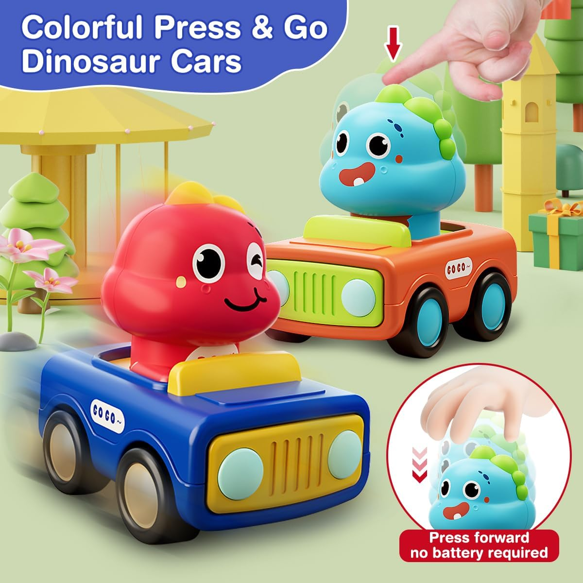 REMOKING Dinosaur Toys for 1 2 Year Old Boys, 4 Pack Baby Press and Go Cars for Toddlers 1-3, First Push Go Friction Play Vehicle Set,1St Birthday Gifts for Boys Girls 12 18 24 Months image number 3