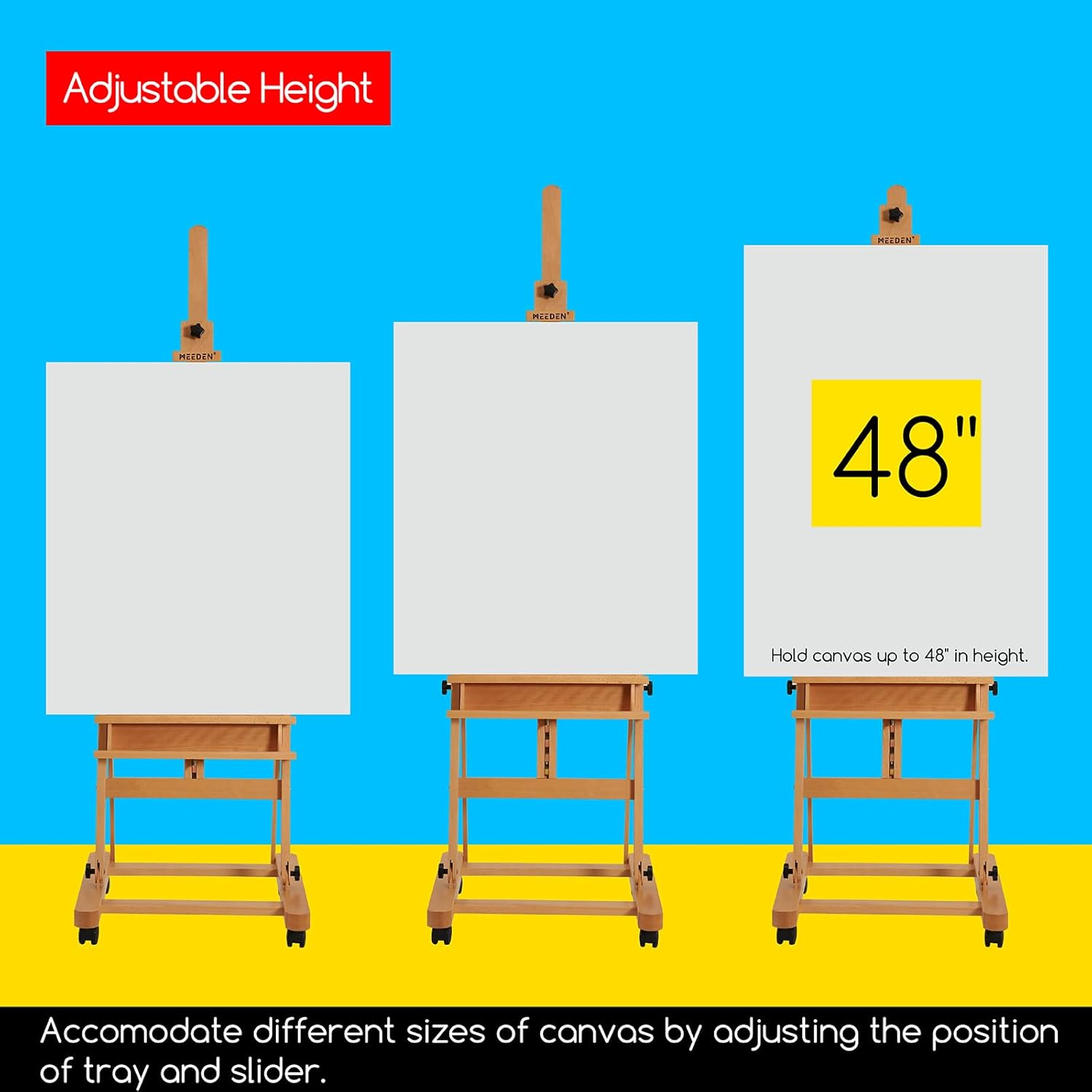 MEEDEN Large Studio H-Frame Easel - Solid Beech Wood Artist Easel Adjustable Movable Tilting Easel, Floor Painting Easel Stand, Holds Canvas Art up to 48" image number 5
