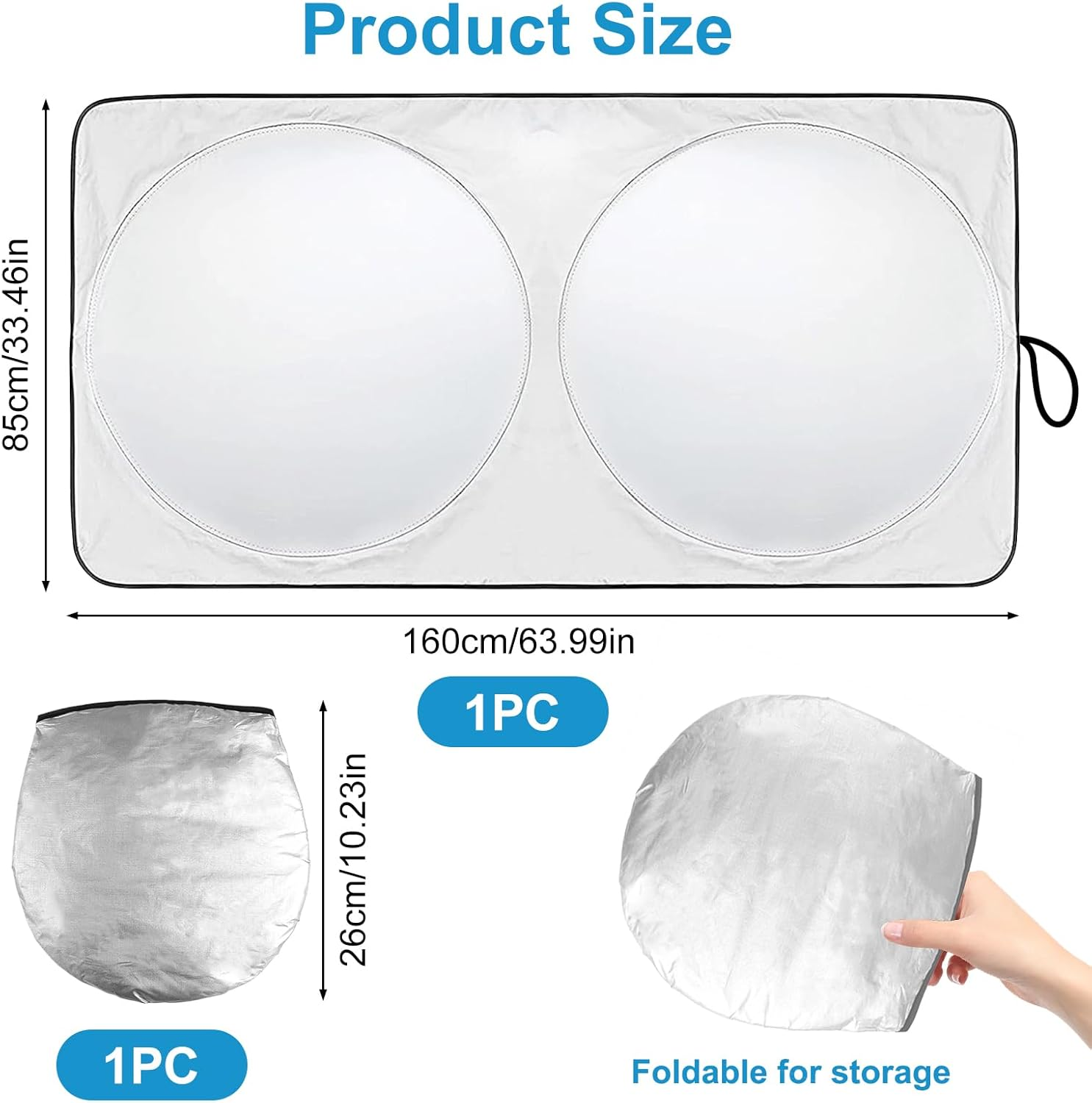 Windshield Sun Shade, Premium Foldable Windshield Sun Cover, Car Windscreen & Dashboard Heat Protector, Compact Folding Design for Easy Storage, Fits Most Sedans, Suvs & Trucks (Size: 160X85Cm) image number 2