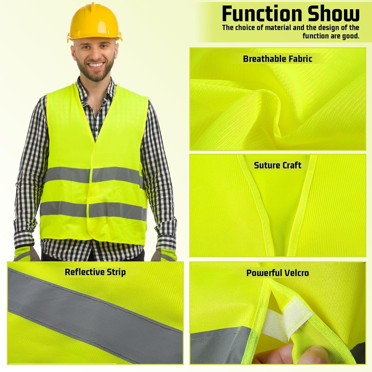 5 Pack Hi Vis,Safety Vests,Standard Size Reflective High Visibility Vests,Unisex Hi Vis Jacket for Traffic Work, Running, Surveyor and Security Guard Construction Vest image number 3