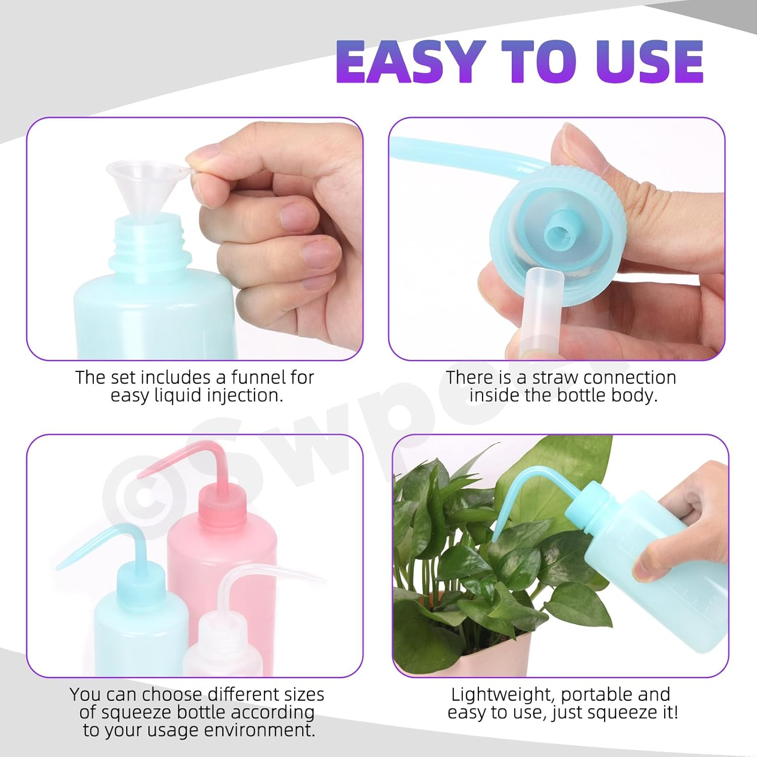Swpeet 3Pcs 500ML/250ML/150ML Safety Bottles Watering Tools with 5Pcs Small Funnels Assortment Kit, Wash Bottles Water Squirt Bottle Succulent Watering Squeeze Bottle for Irrigation, Plant Washing image number 6