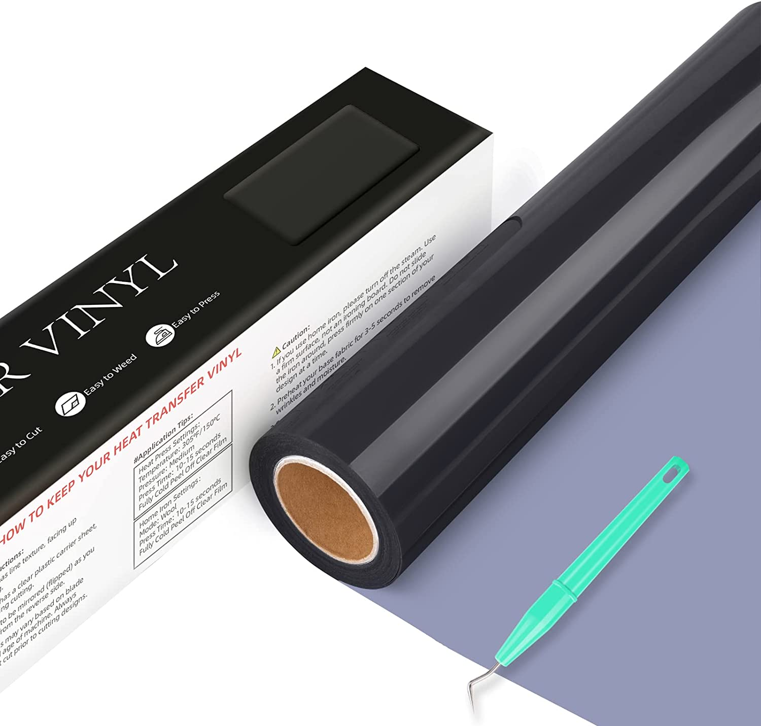 Heat Transfer Vinyl HTV - 12" X 18Ft Iron on Vinyl for Cricut & Silhouette Cameo, Heat Transfer Vinyl Easyweed & Cut, HTV Vinyl Roll for T-Shirts Bags and Other Textiles (02-White)