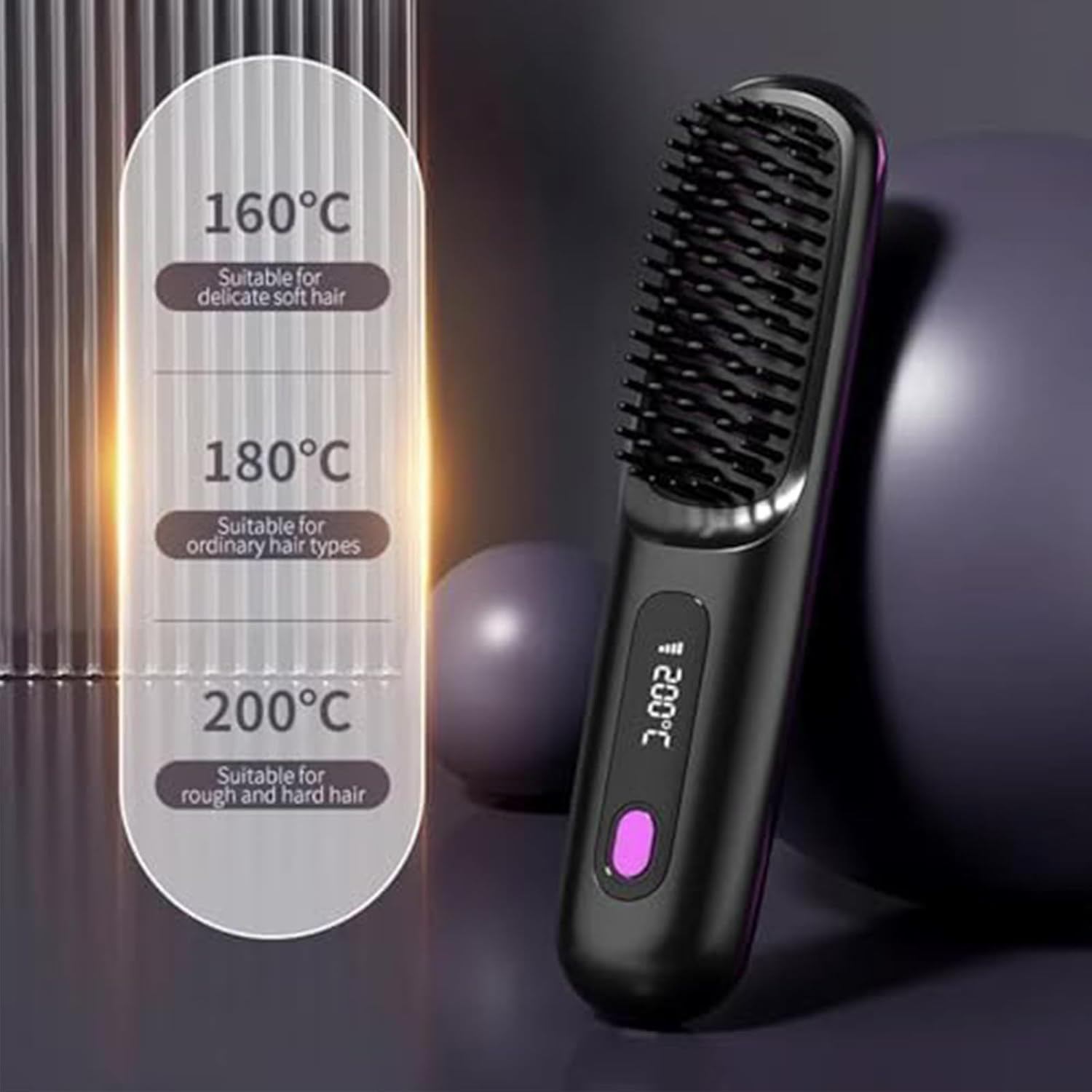 2026 New Brush Pro, Portable Straightener Brush for Travel, with LCD Temperature Display, Fast Heating Cordless Mini Hair Brushs (Black) image number 6