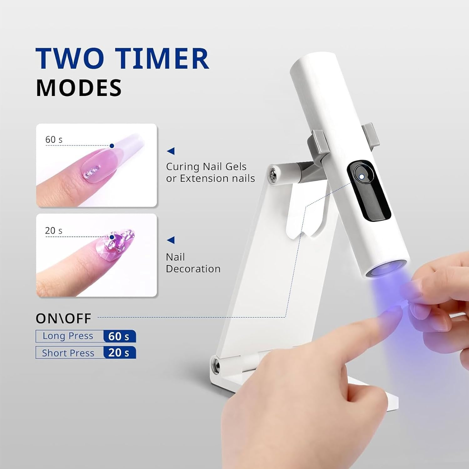 UOEPOWA Handheld UV Light for Gel Nails with Stand, Rechargeable Mini Portable Cordless Nail Lamp with LCD Display, Eye-Protective Cover, Flash Curing for Glue