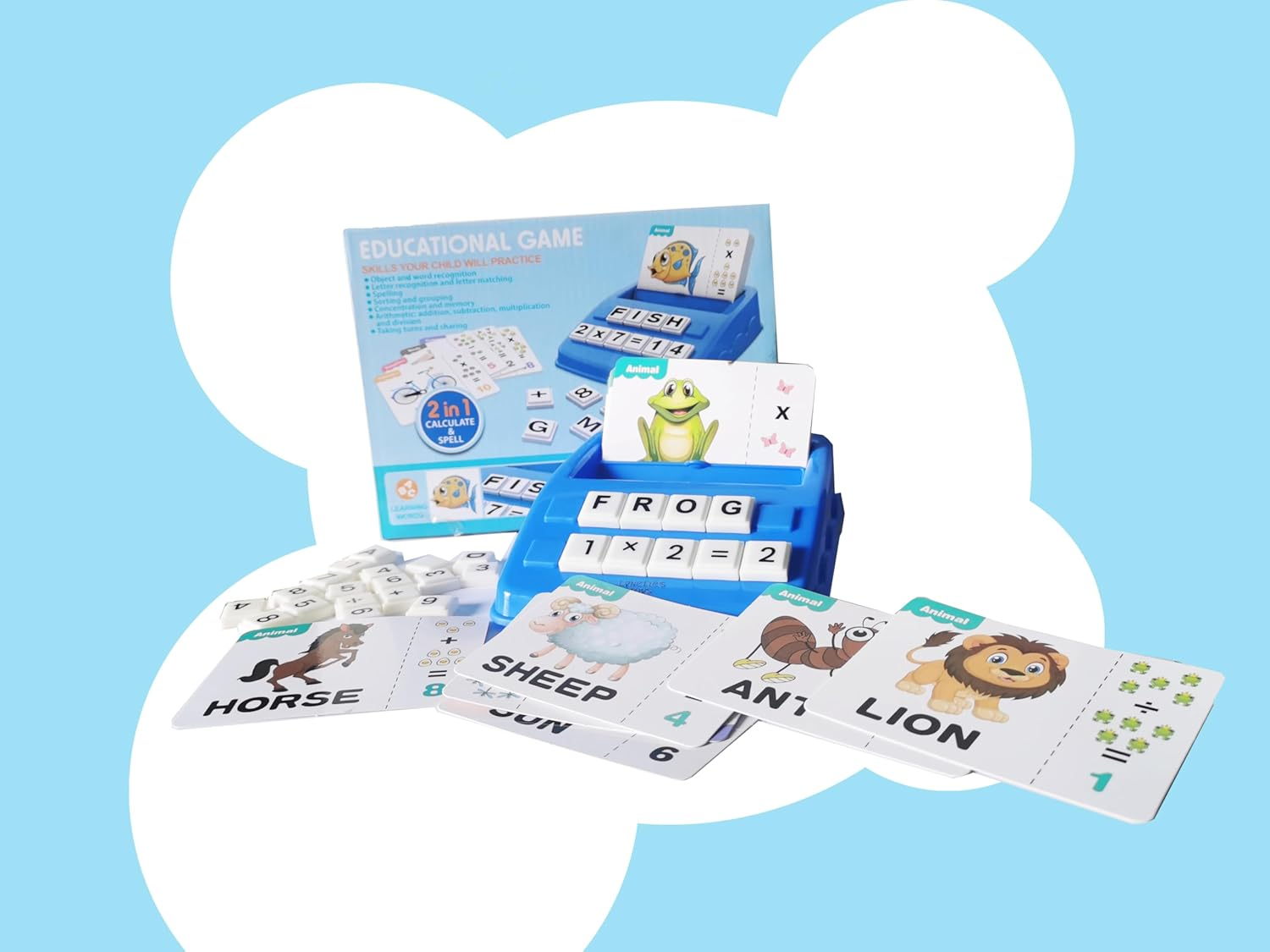 LYNETTE'S TOYS 2 in 1 Flash Card Game Set Box-Montessori Toy for Caculate and Spell Skill, Kindy and Preschooler Aged 3+ Educational Toy (Blue) image number 6