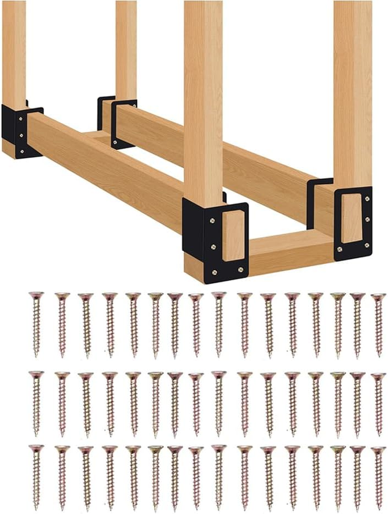 4-Piece Firewood Log Storage Rack Bracket, ,Indoor Outdoor Adjustable Heavy Duty Powder Coated Steel Holder, Fireplace Wood Storage Holder, Log Holders for Indoor Outdoor Fireplace, Black