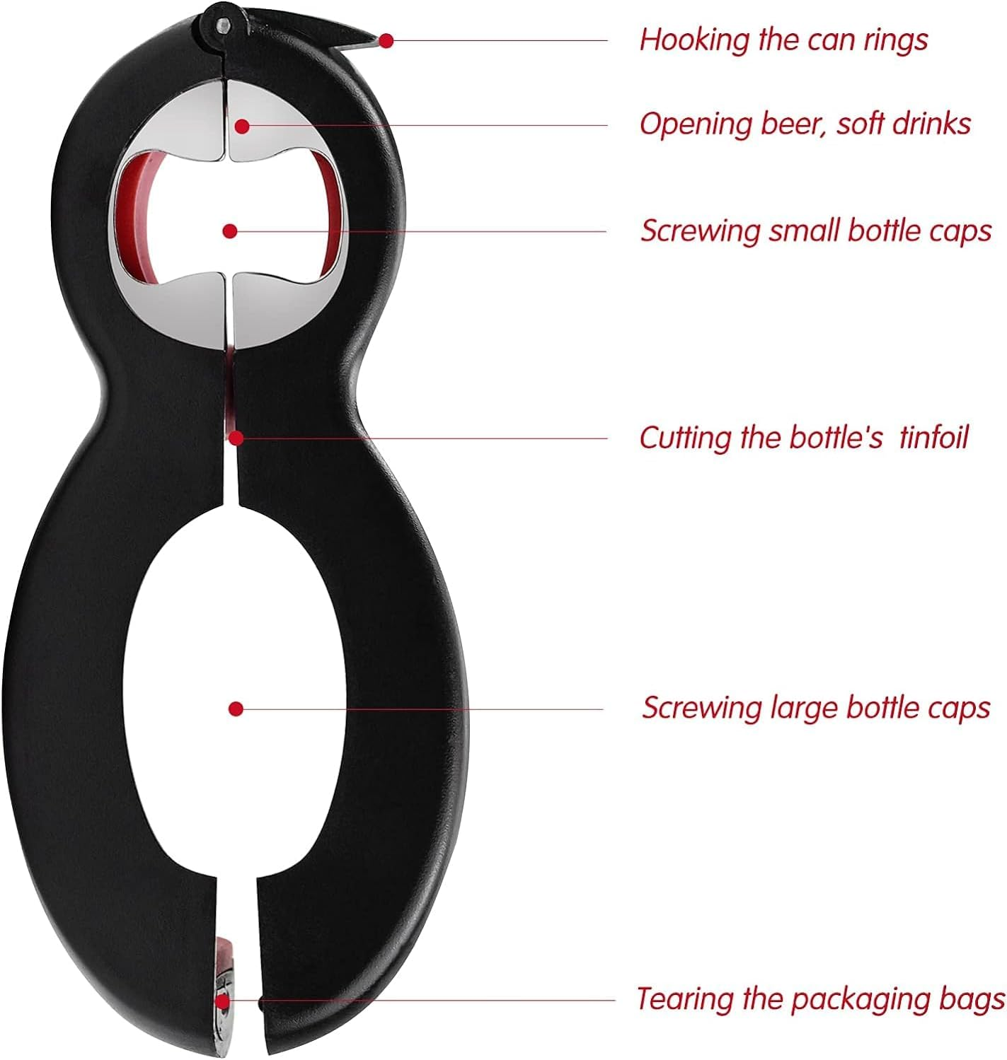 Bliss Gifts & Homewares Bottle Opener I 6 in 1 Multi-Function Non-Slip Jar Can Openers I Portable Stainless Steel Manual I for Kitchen Cooking Restaurant Travel Seniors Patients Women Children image number 6