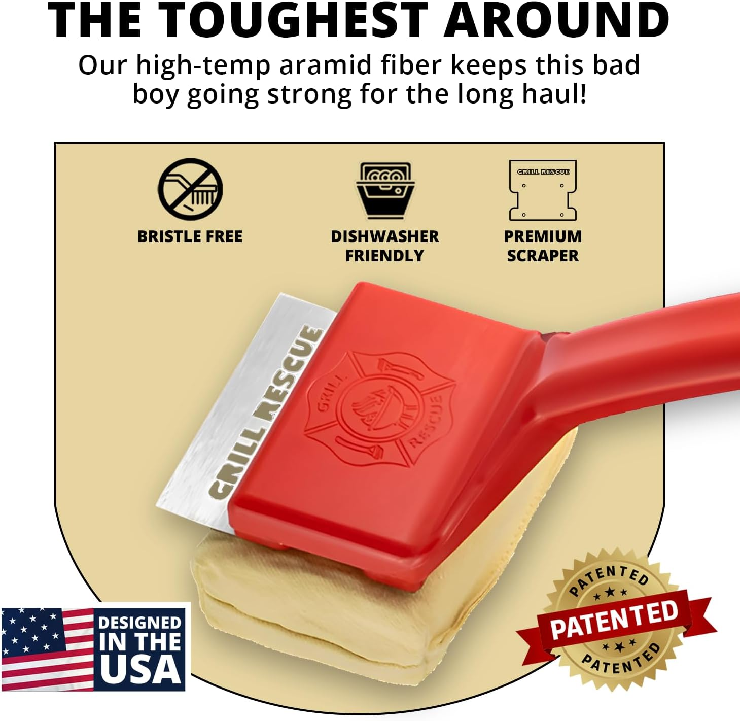 Grill Rescue BBQ Replaceable Scraper Cleaning Head, Bristle Free - Durable and Unique Scraper Tools for Cast Iron or Stainless-Steel Grates, Barbecue Cleaner (Grill Brush)