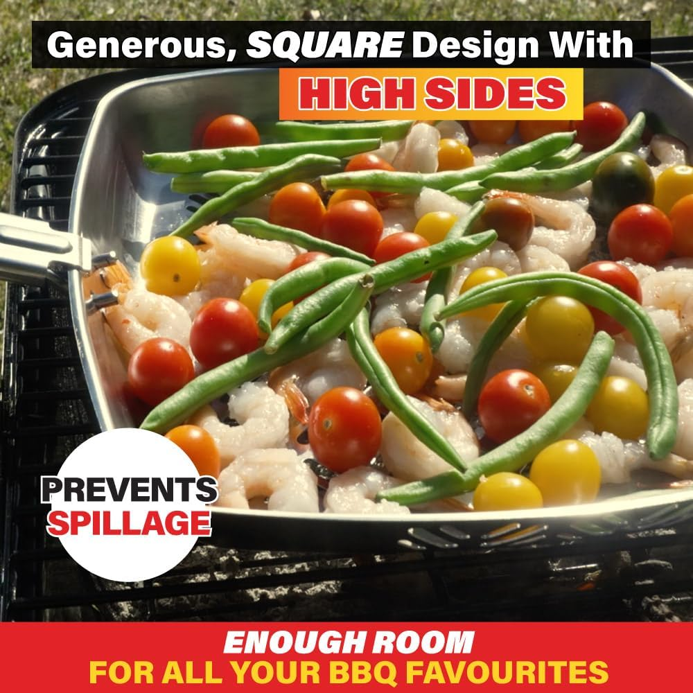 BBQ Grill Pan, Non-Stick, Stainless Steel Pan for Bbqs and Grills, Withstands High Temperatures, Square Design, Detachable Handle, Cooks Evenly image number 3