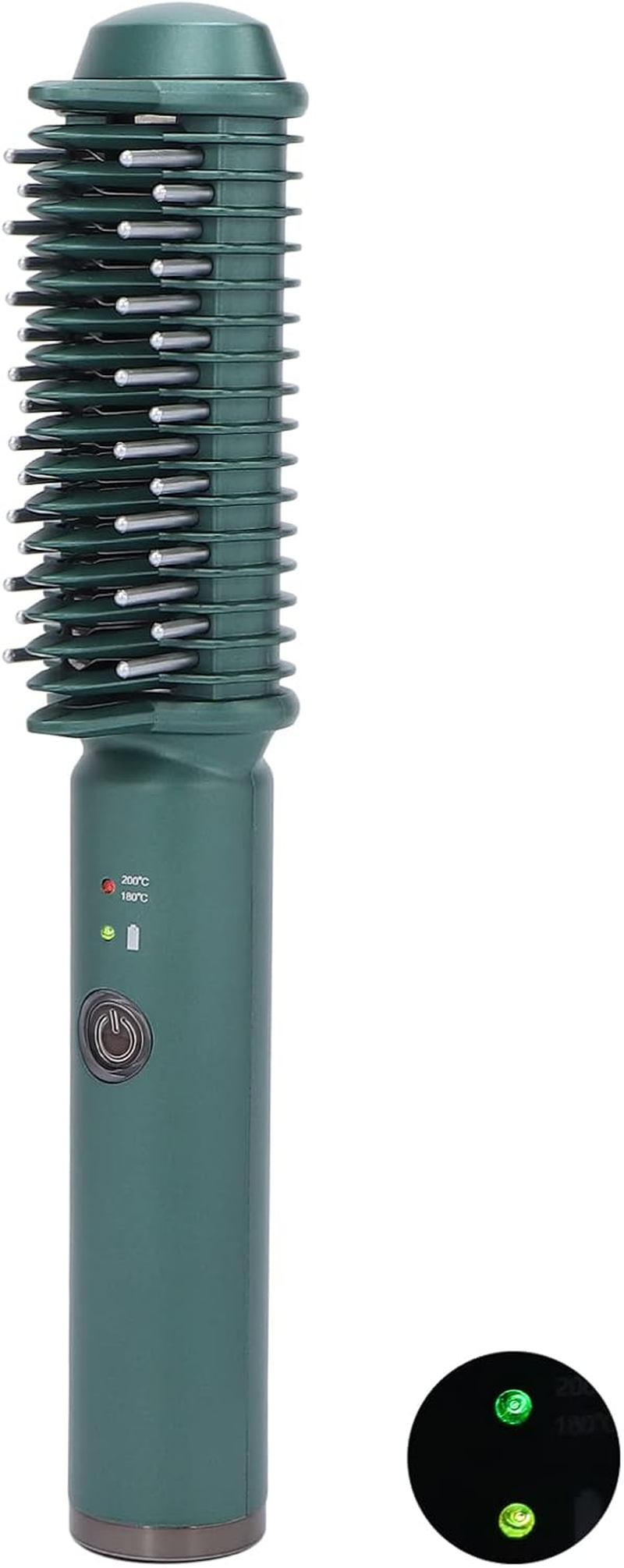 USB Hair Straightener Brush Comb Temperature Adjustable Hair Straightening Brush Wireless Portable Fast Heating for Travel Home Use Dark Green image number 3