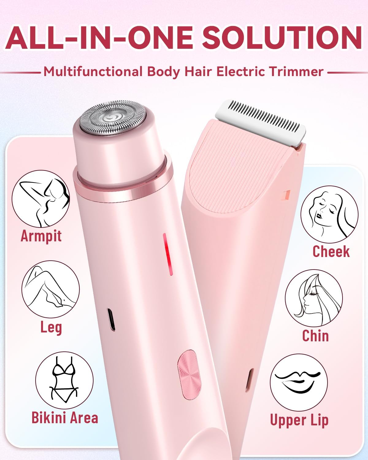 Dermave Bikini Shaver 2.0, Electric Bikini Trimmer for Women Pubic Hair, 2 in 1 Dual Head Body Hair Electric Razor, Waterproof, Wet/Dry