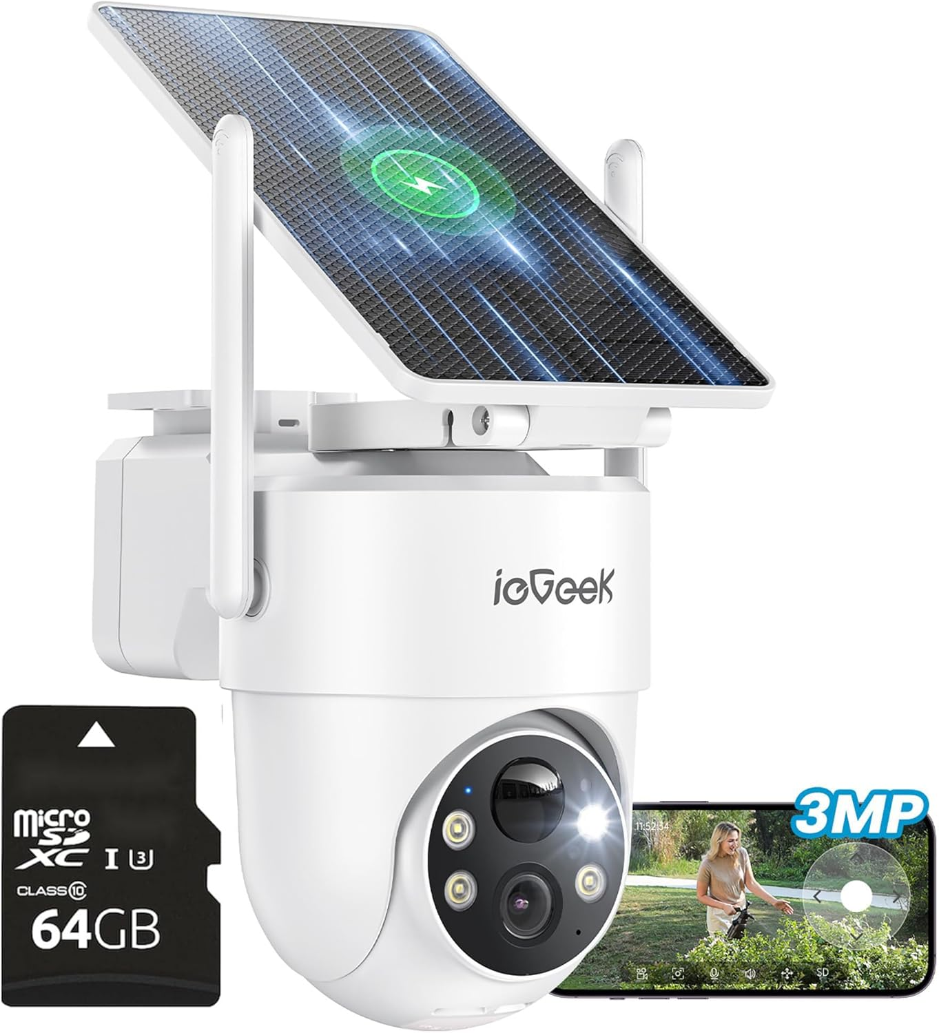 Iegeek 2K Security Cameras Wireless Outdoor, with Adjustable & Removable Solar Panel, 2.4G Wifi Camera Surveillance Exterieur 360&deg;PTZ, Smart Motion Sensor, Light & Siren,Compatible with Alexa image number 3